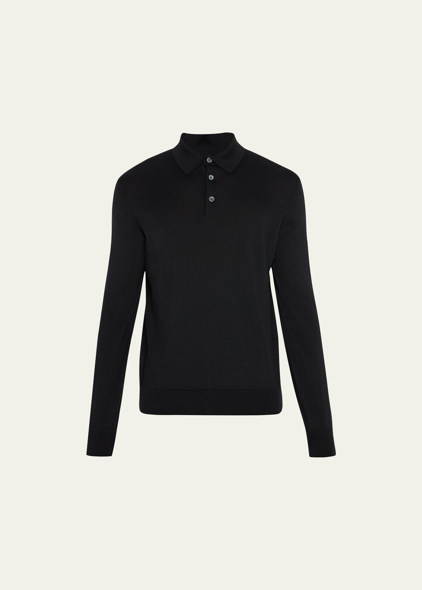 Zegna Men's Cashmere-silk Polo Shirt In Black Solid