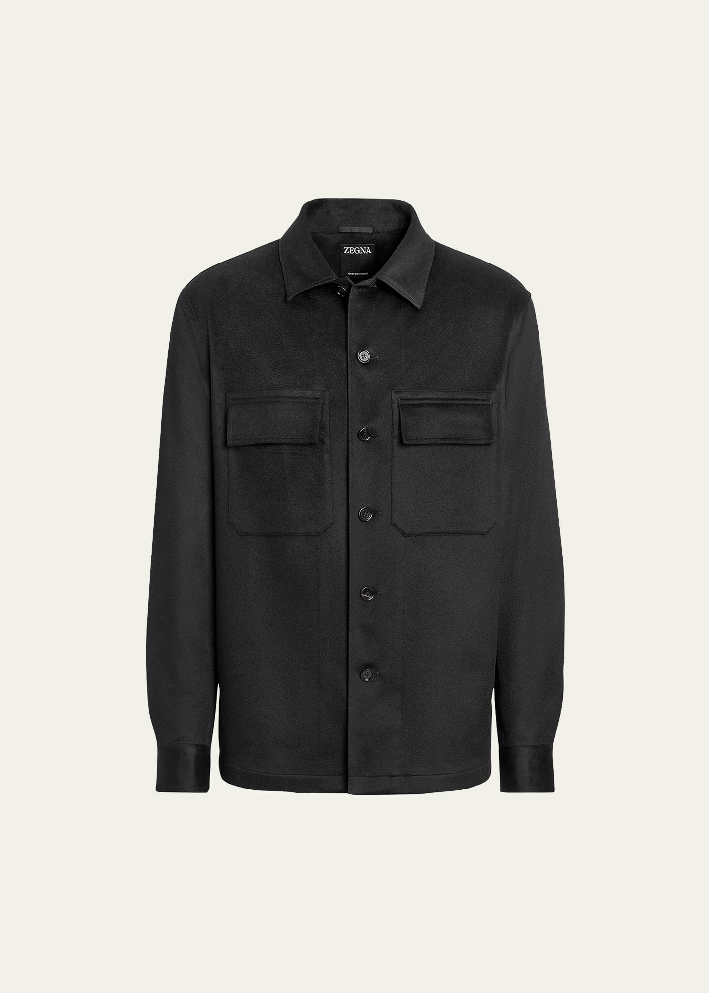 Zegna Men's Cashmere Overshirt In Blk Sld