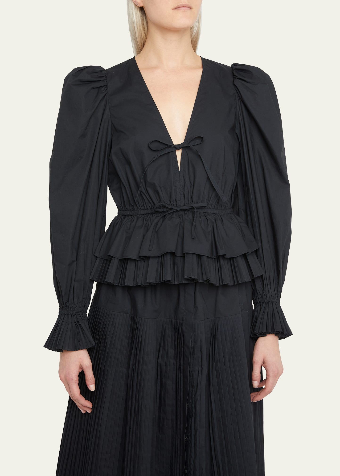 ULLA JOHNSON REN TIERED PEPLUM POPLIN BLOUSE