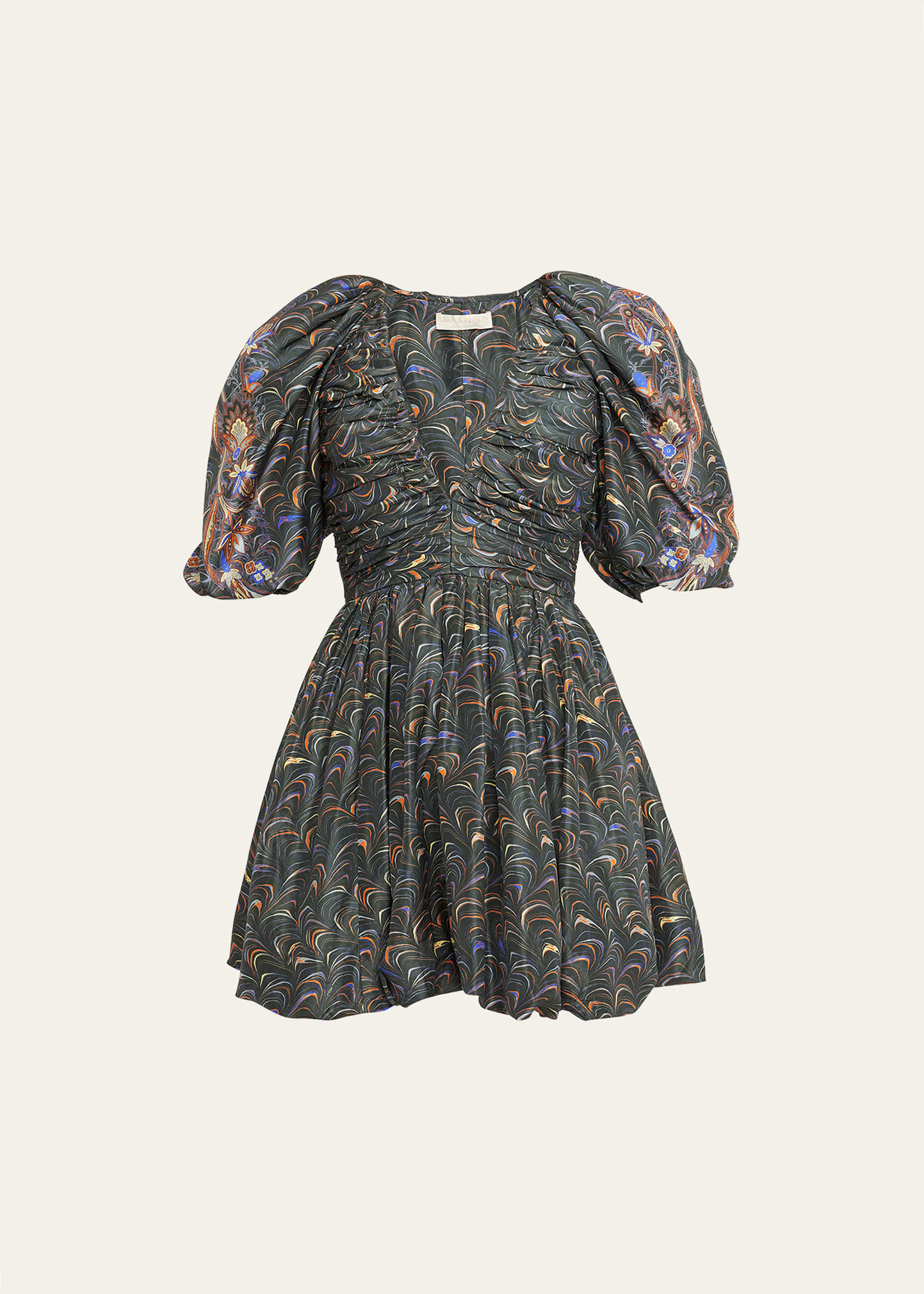 Ulla Johnson Gwen Elbow Puff-sleeve Mini Dress In Obsidian