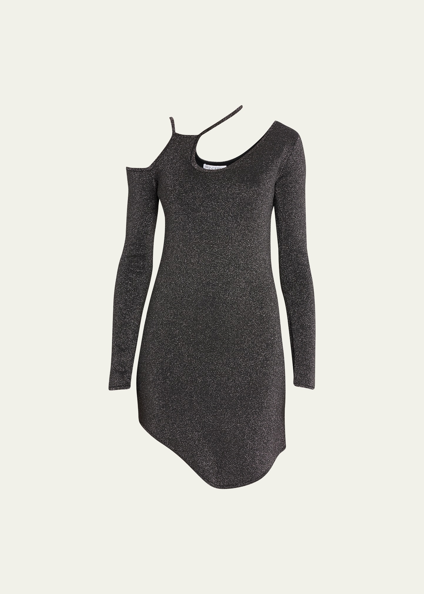 Jw Anderson Cutout Lurex Knit Asymmetric Mini Dress In Gunmetal