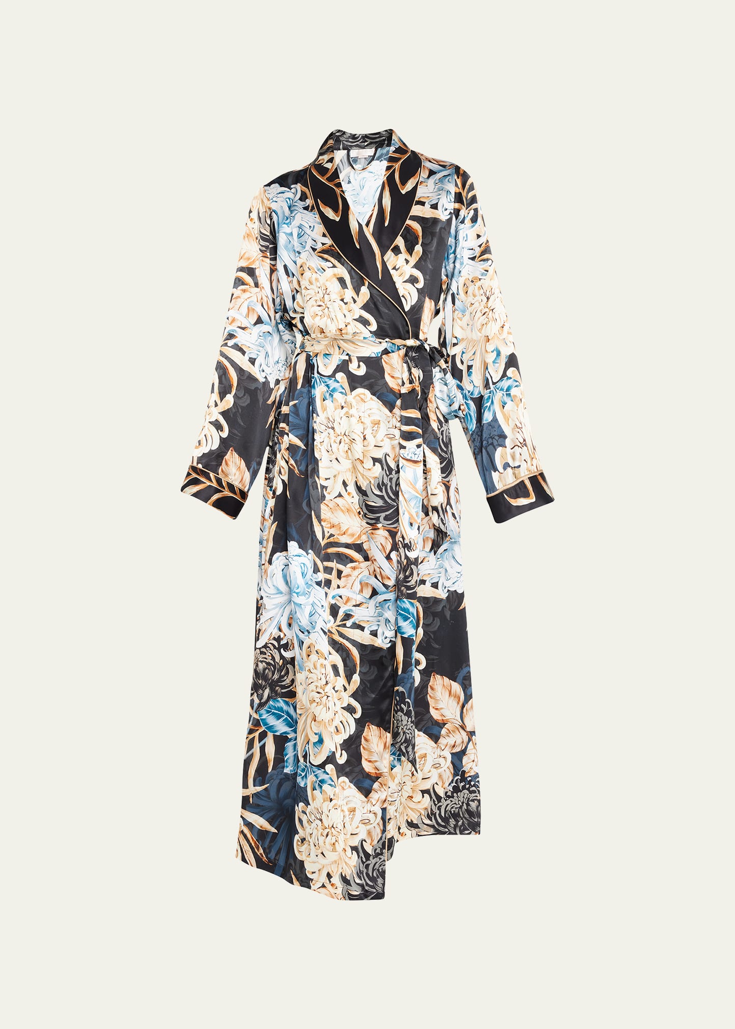 Christine Lingerie Shawl-Collar Floral-Print Silk Robe