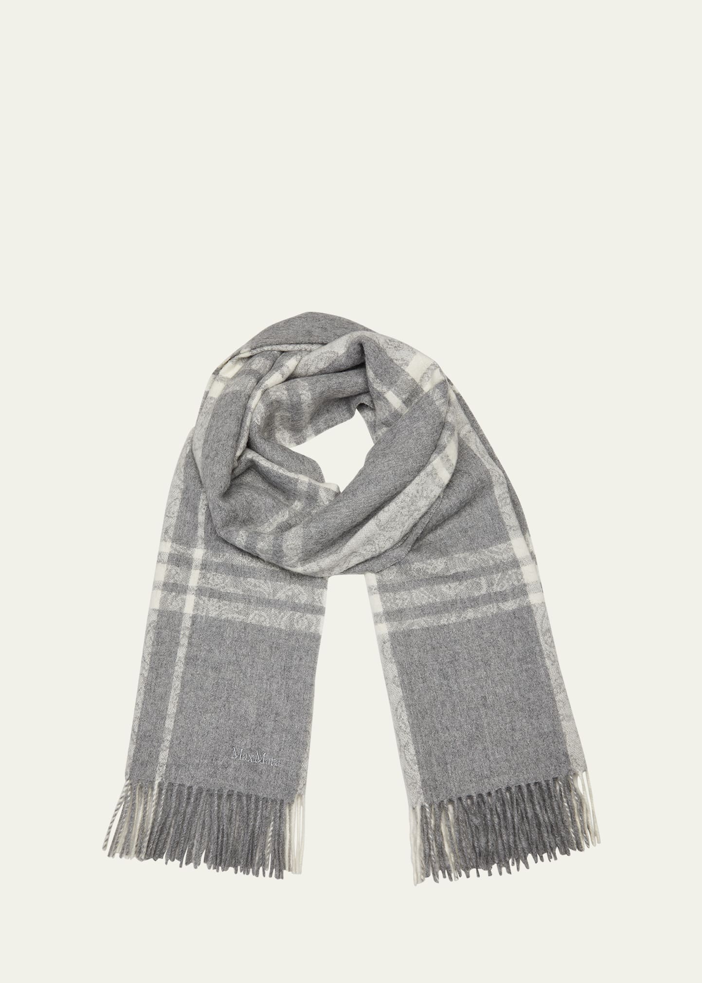 Max Mara Blocco Alpaca Fringe Scarf In Light Grey