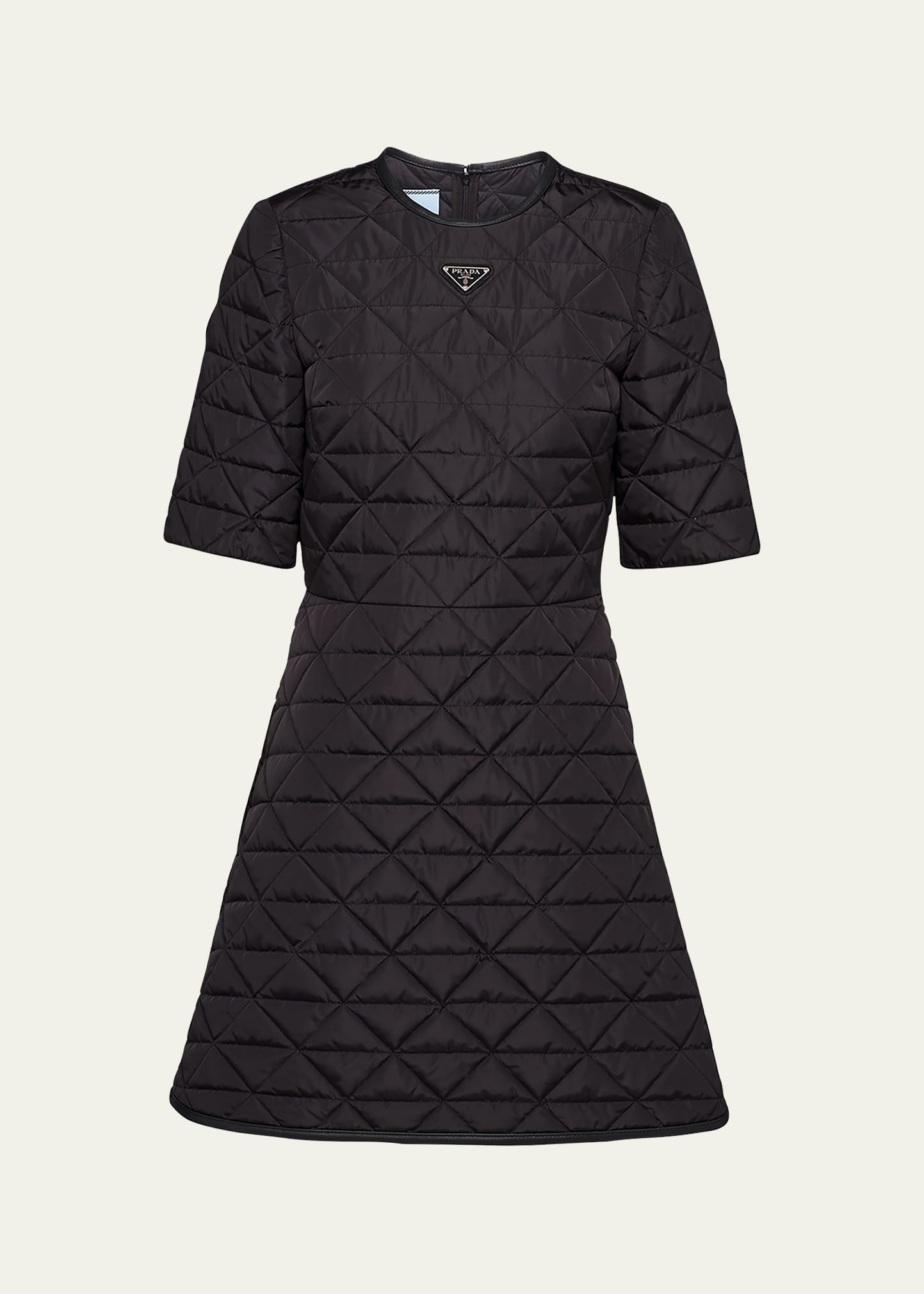 Prada Short-sleeved Re-nylon Dress In F0002 Nero