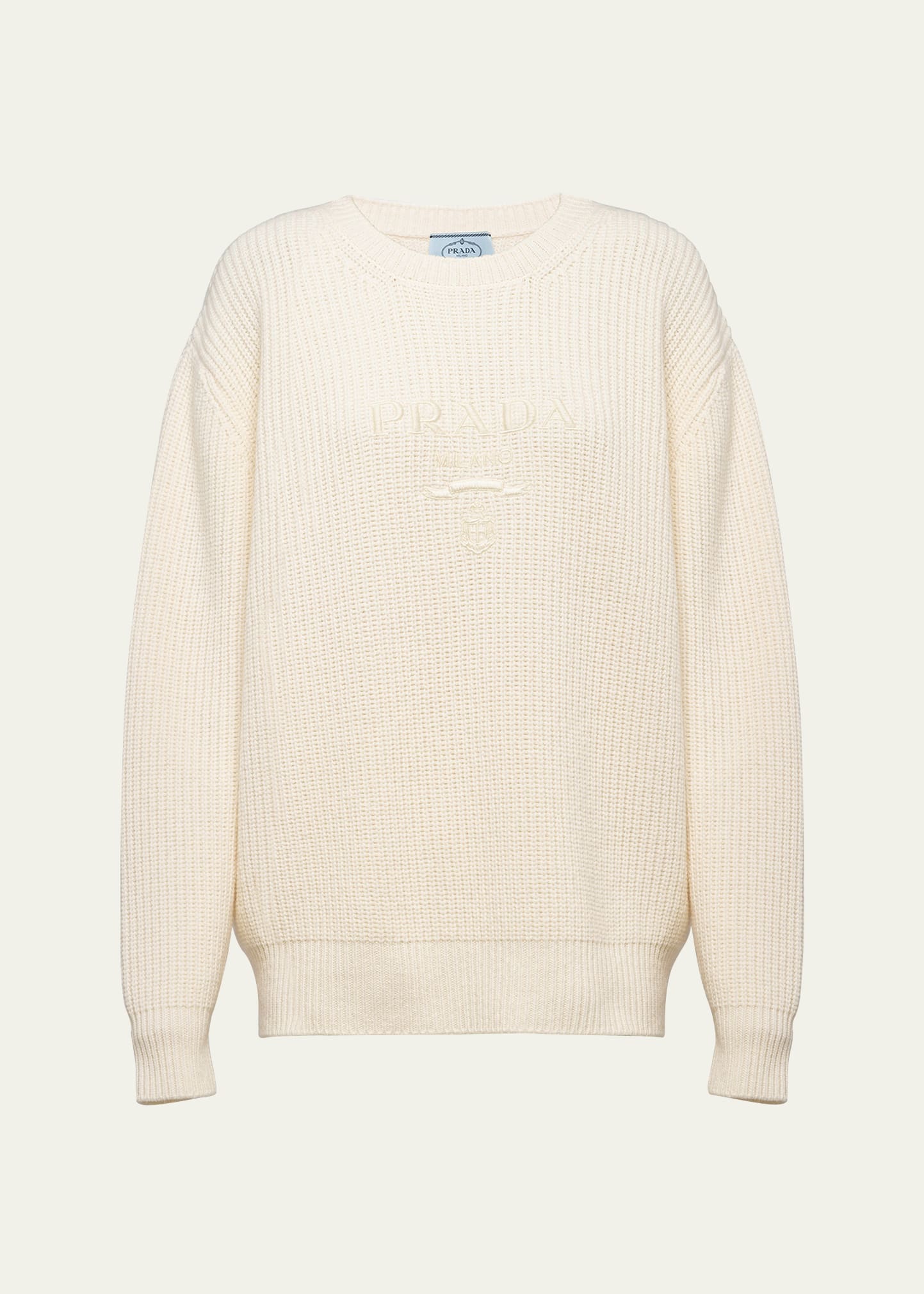 Prada Logo-embroidered Wool Cashmere Sweater In F0008 Bleu