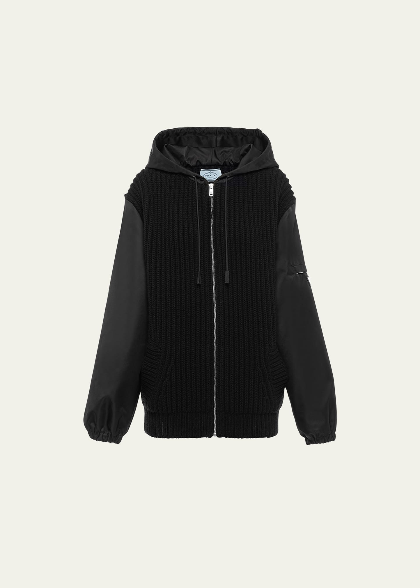 Cashmere Zip Front Jacket with Re-Nylon Sleeves