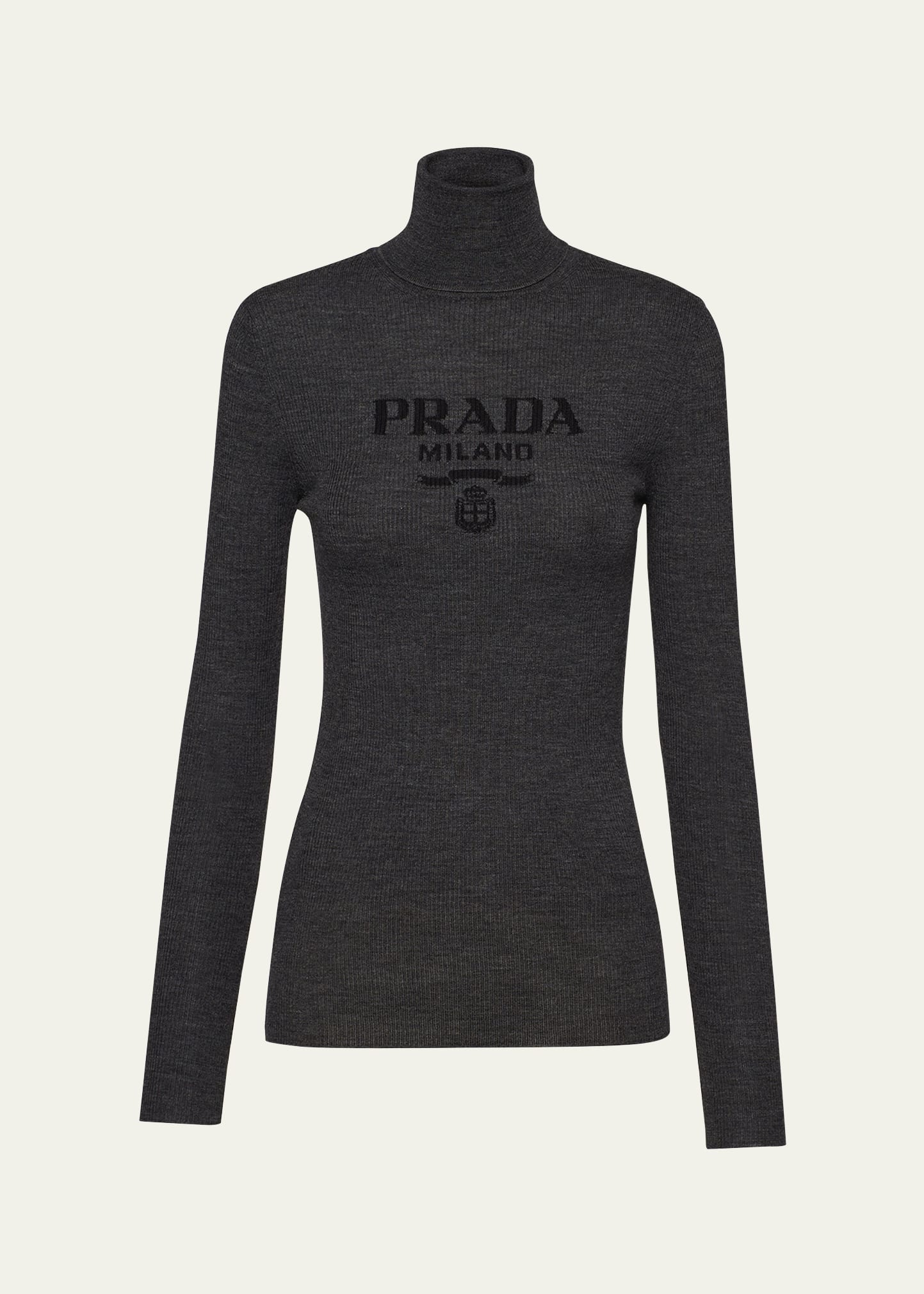 Prada Intarsia Logo Wool Turtleneck Sweater In F0308 Antracite