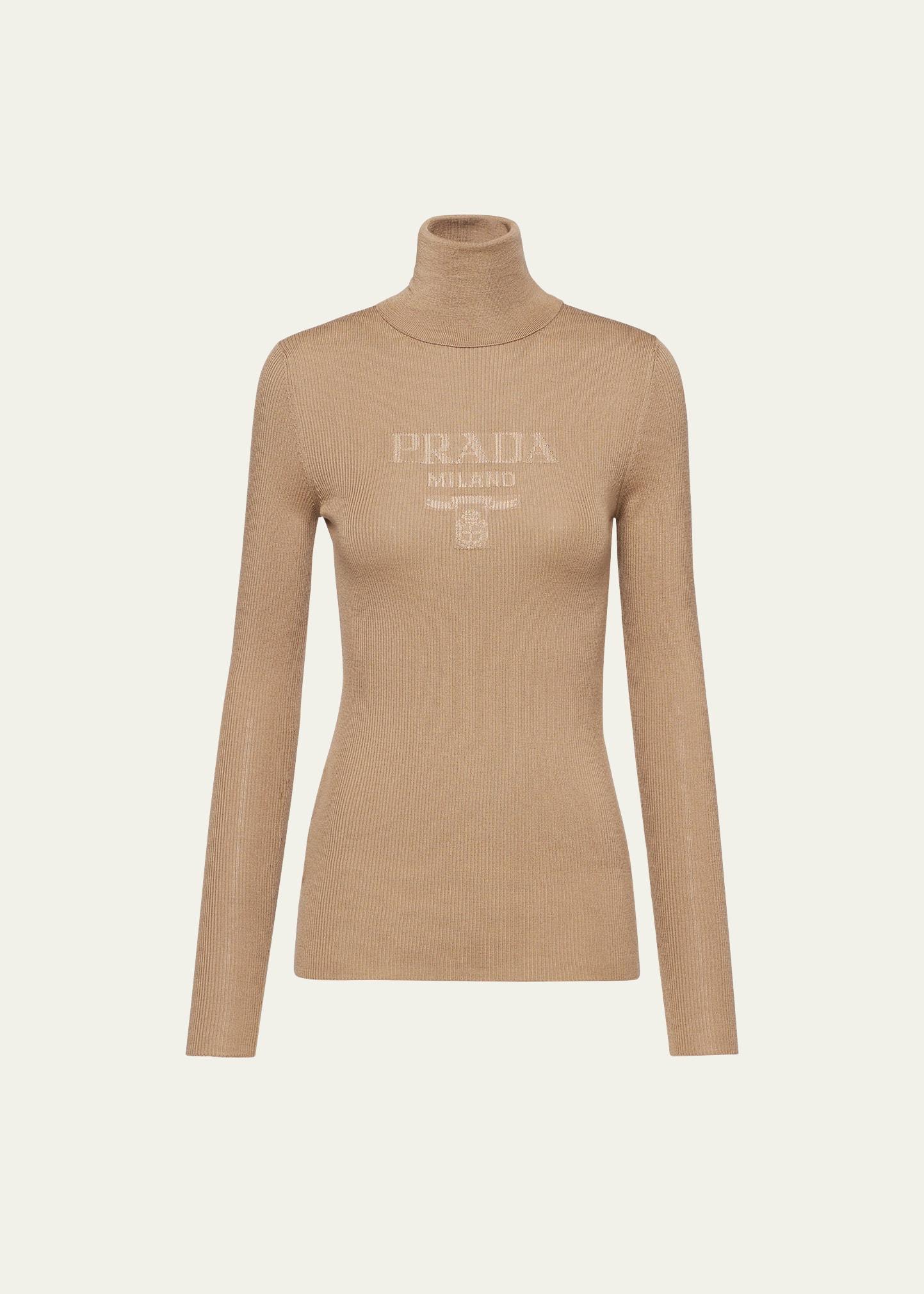 Prada Logo-intarsia Wool Rollneck Jumper In Brown