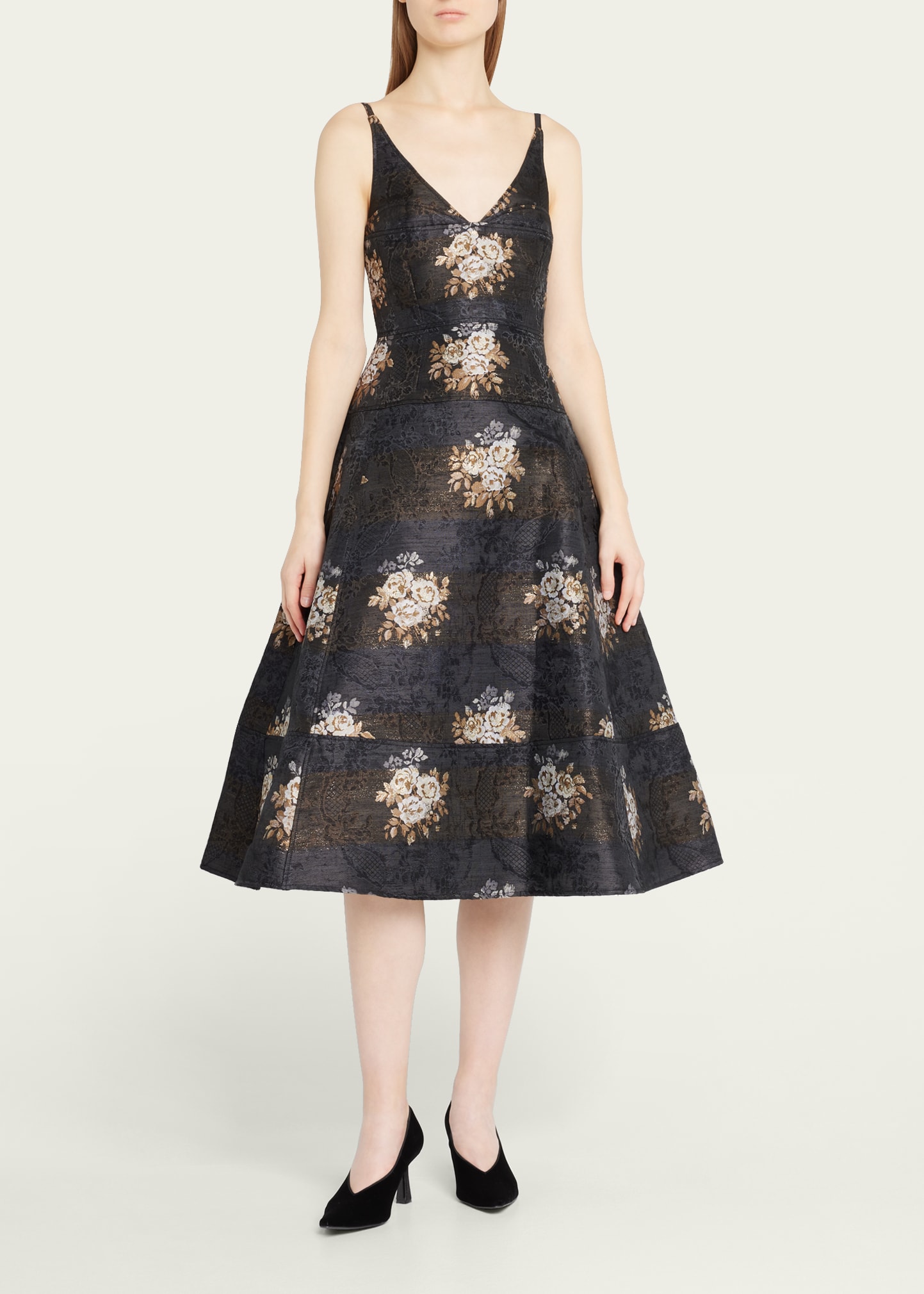 Doris Metallic Rose Jacquard Bustier Midi Dress