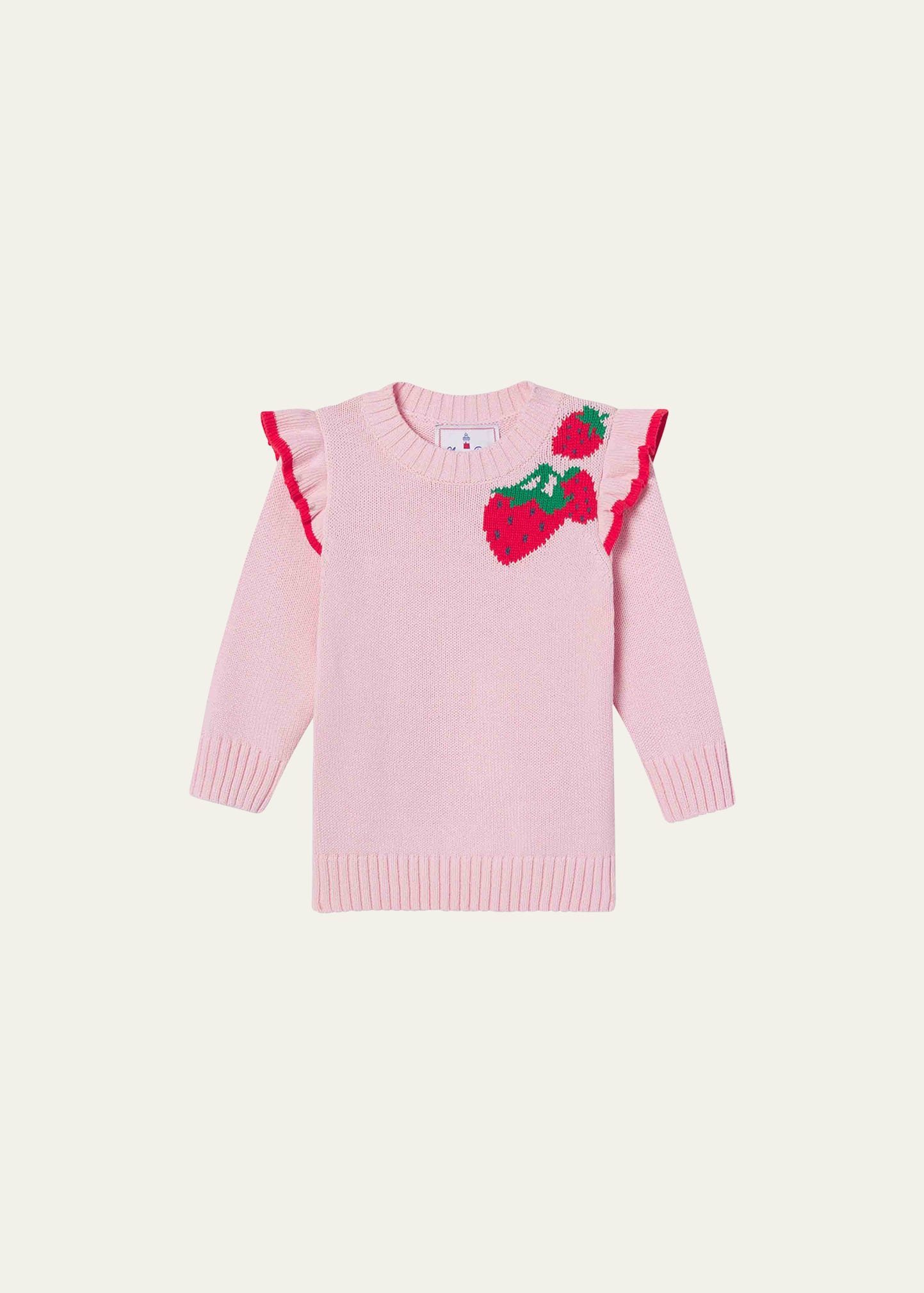 Classic Prep Childrenswear Girl's Caroline Strawberry Intarsia Ruffle Trim Sweater, Size 2-14
