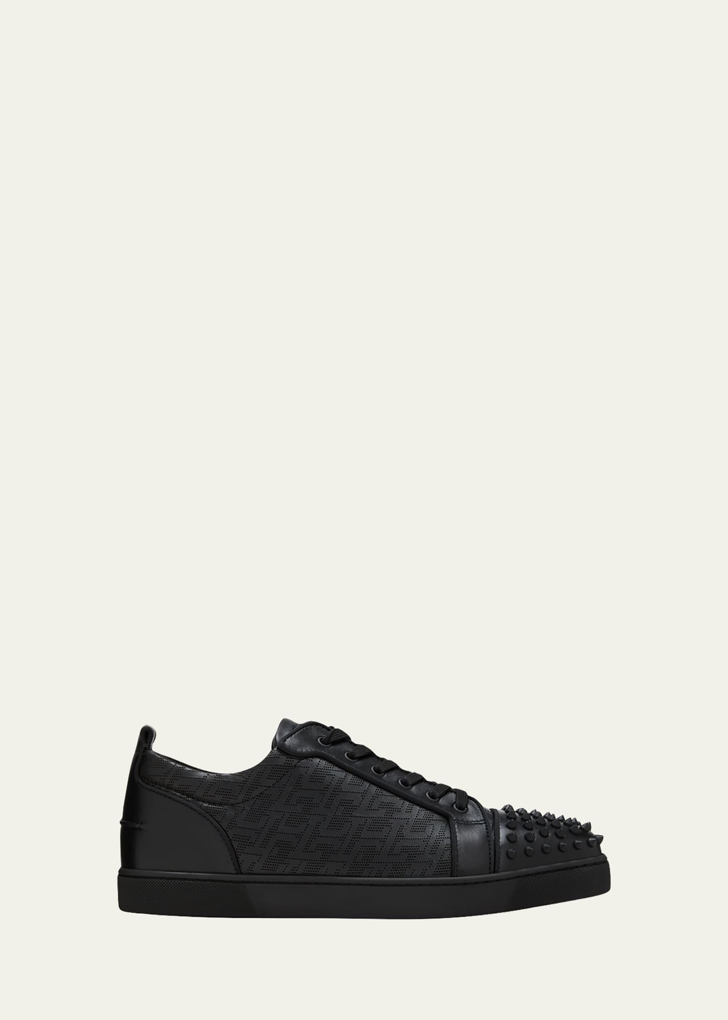Christian Louboutin Mens Louis Junior Spikes Orlato Flat Low-top Sneakers In Black/black Mat