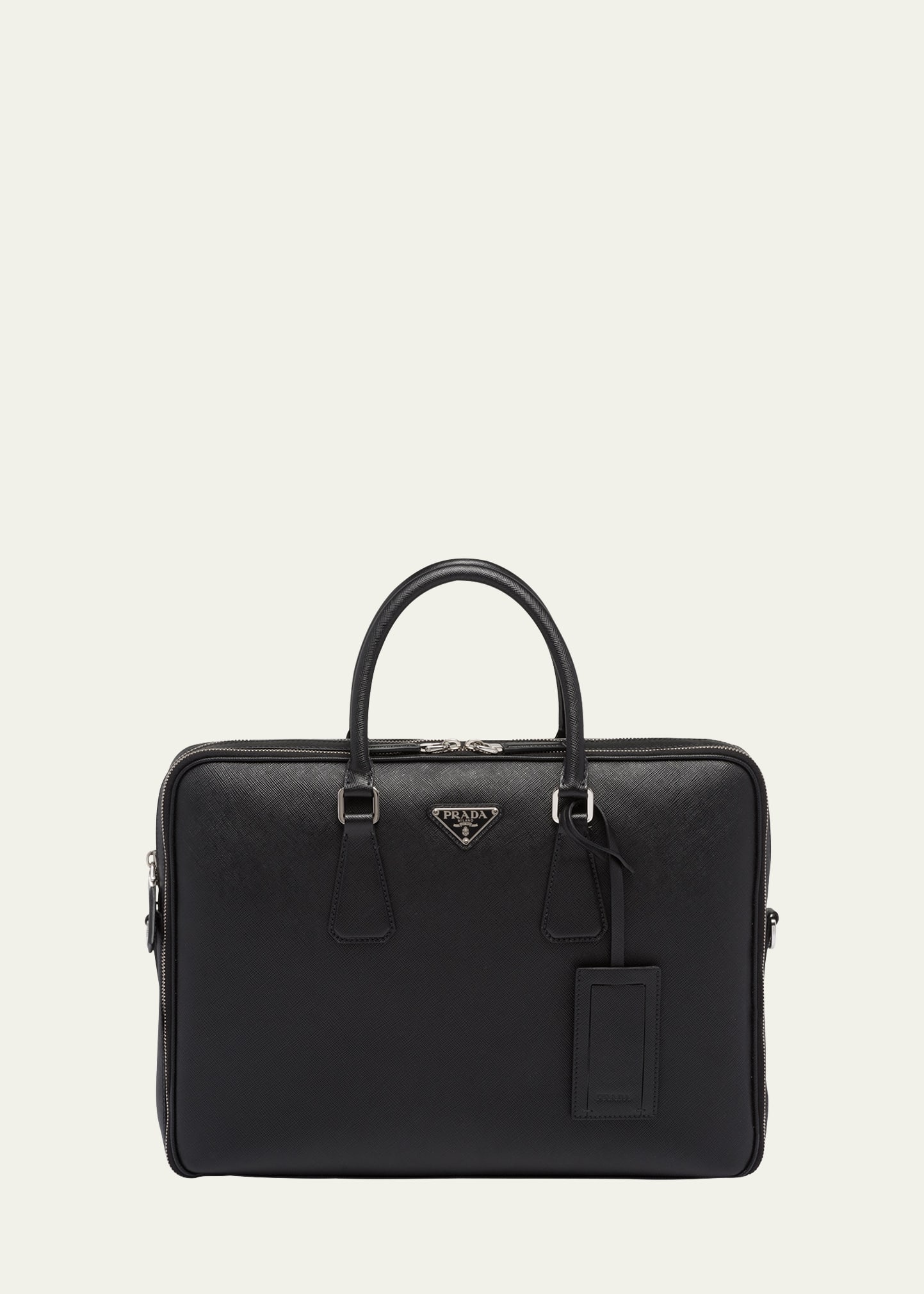 Shop Prada Men's Saffiano Leather Briefcase In F0002 Nero