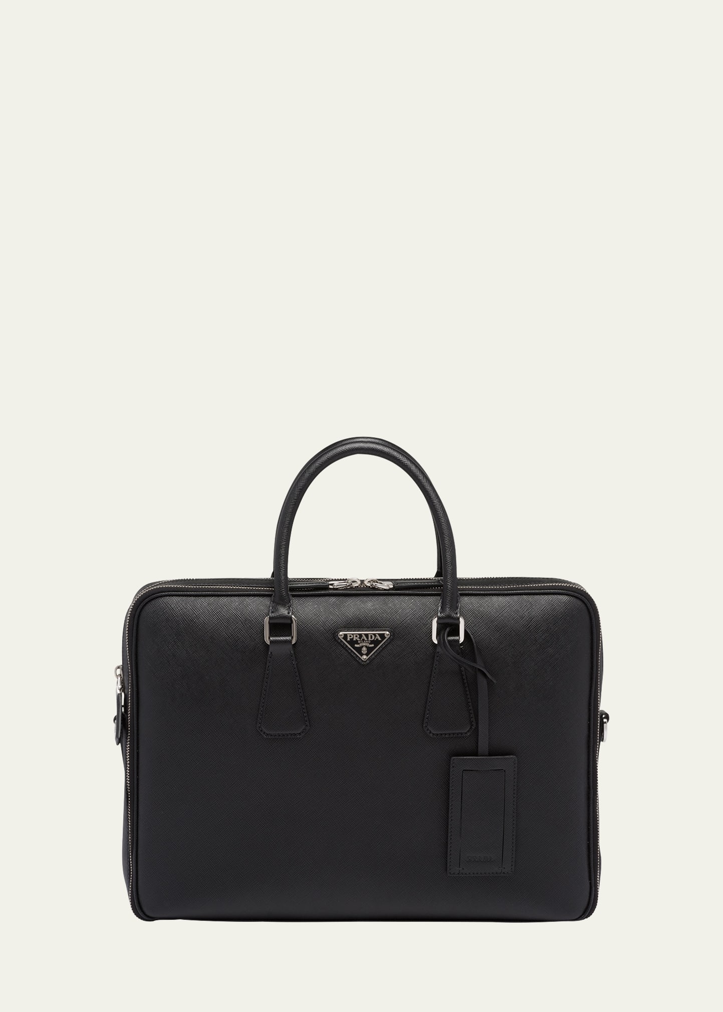 Prada Men's Saffiano Leather Briefcase In F0002 Nero