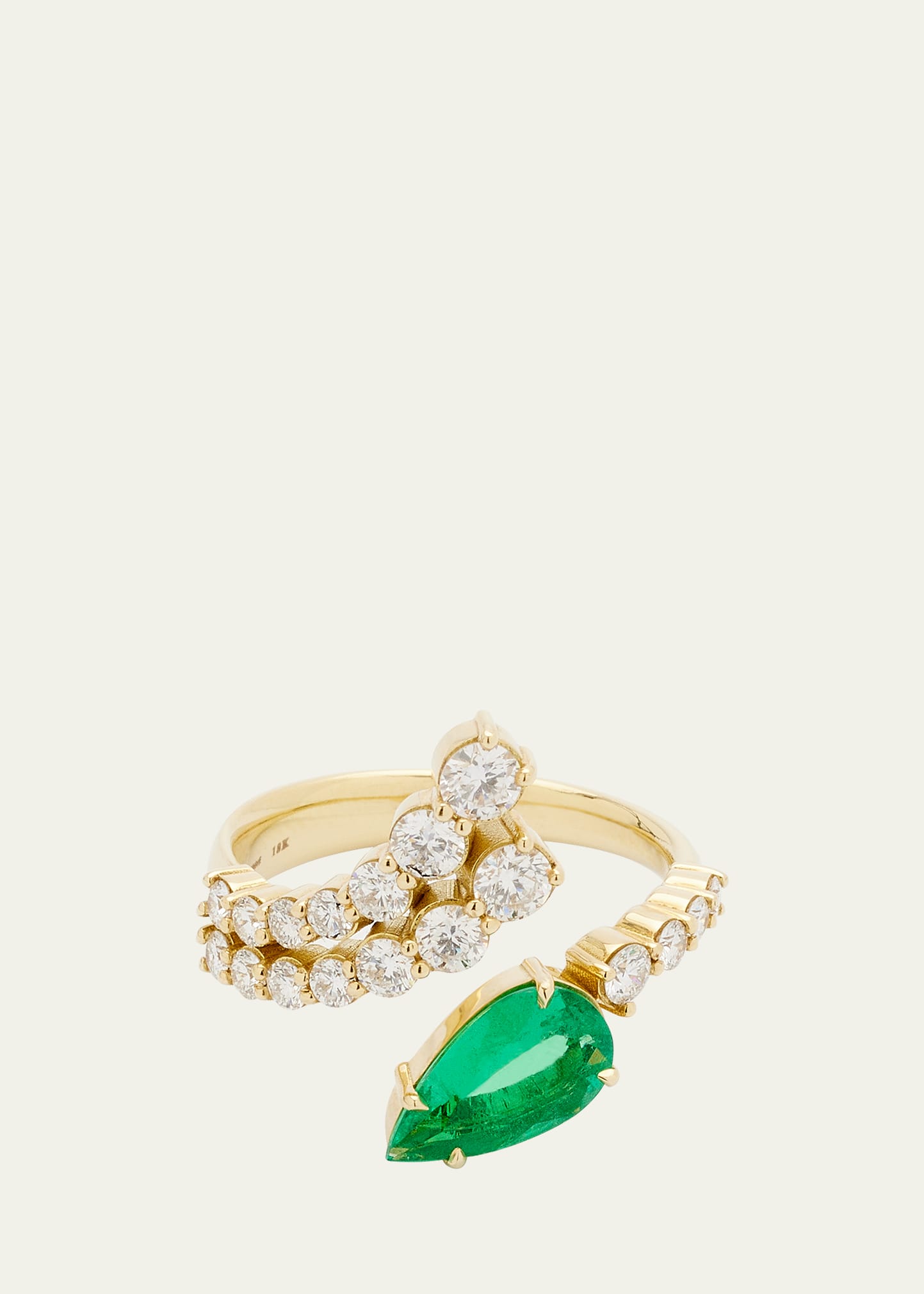 Jemma Wynne 18k Yellow Gold Diamond & Emerald Crossover Ring