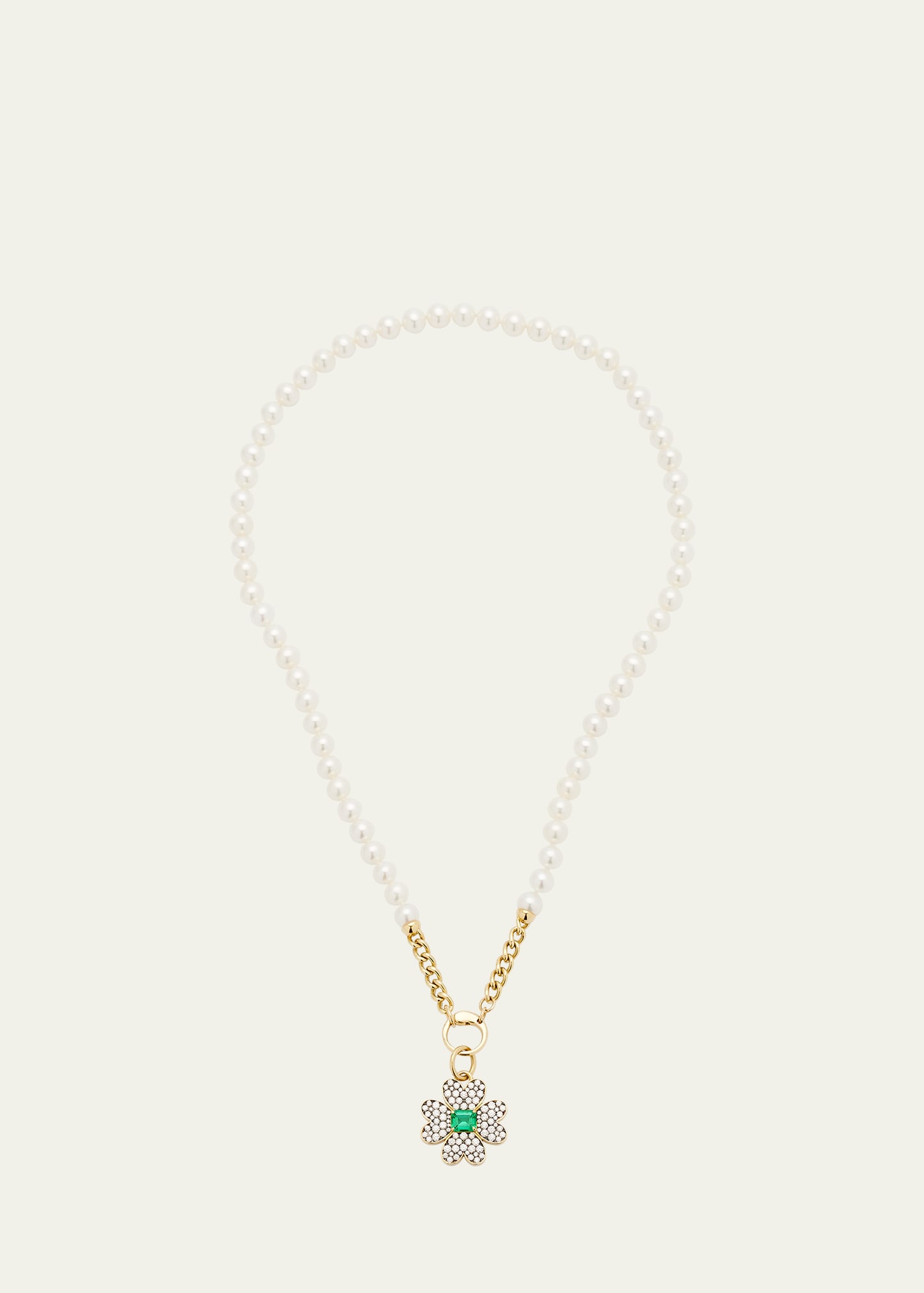 Jemma Wynne 18K Yellow Gold Toujours Pearl Chain with Prive Clover