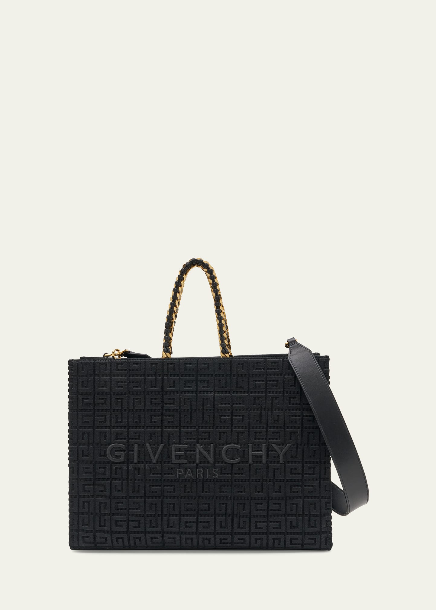 Shop Givenchy G-tote Medium Shopping Bag In 4g Logo Canvas With Chain Handles In Black