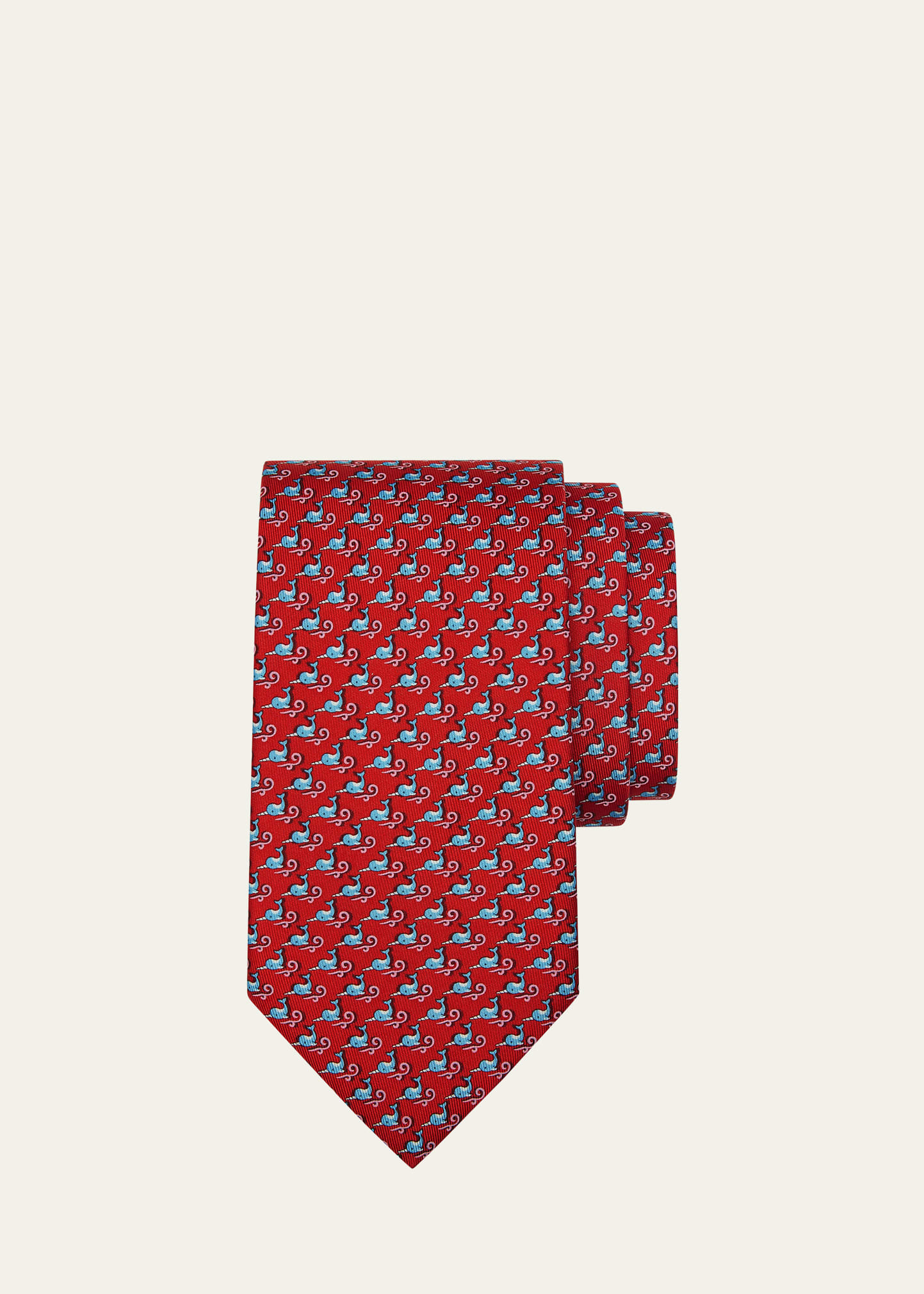 Ferragamo Men's 4-river Narwhal-print Silk Tie In F.rosso