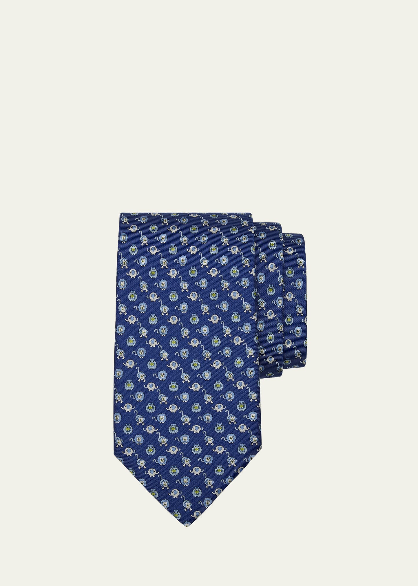 Ferragamo Men's 4-pippo Animal-print Silk Tie In Blue