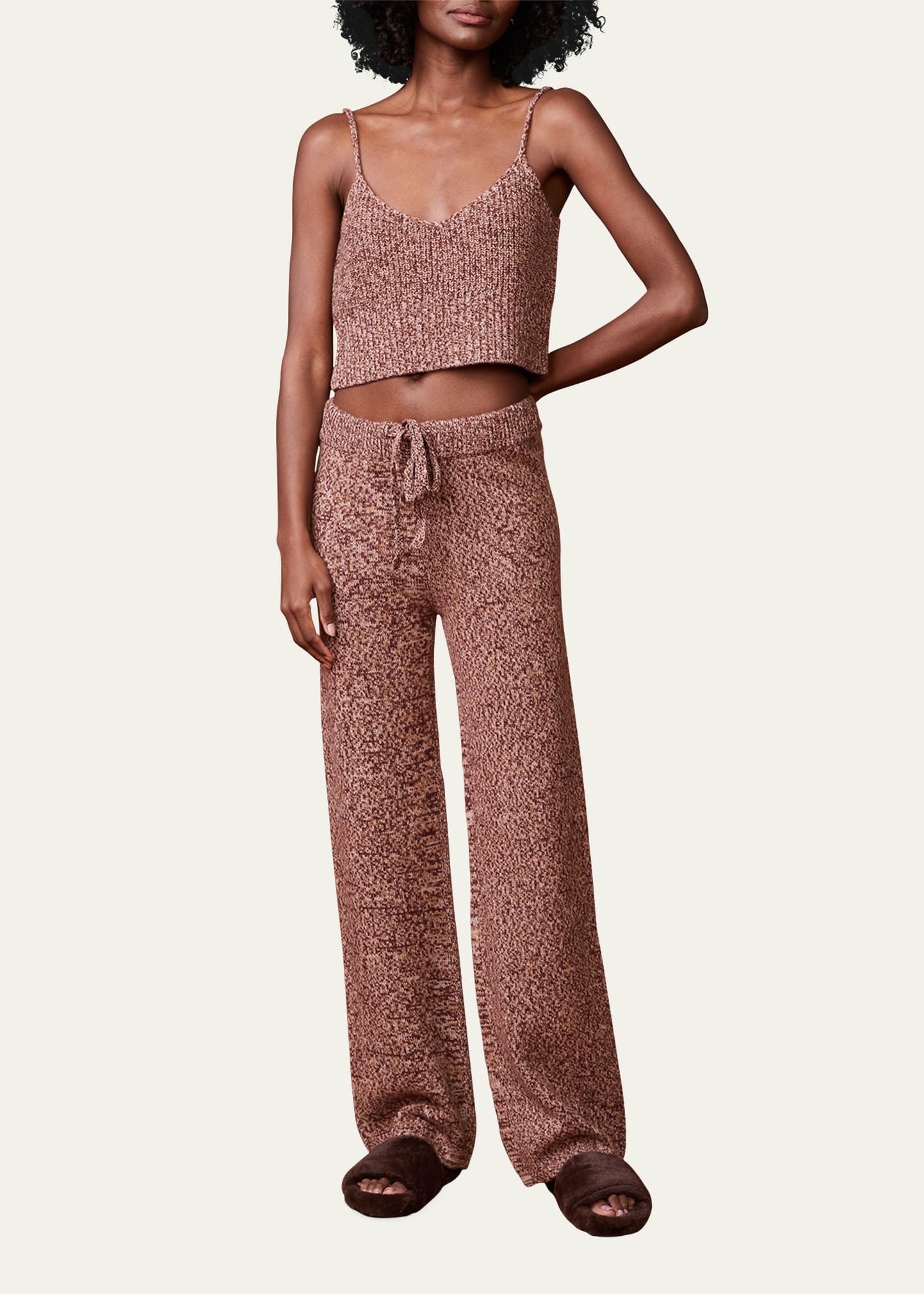 Monrow Marled Wide-leg Lounge Pants In Pomegranate