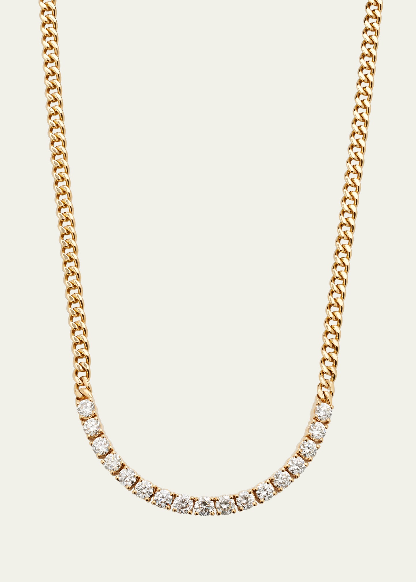 18k Gold Cuban-Link Diamond Line Necklace