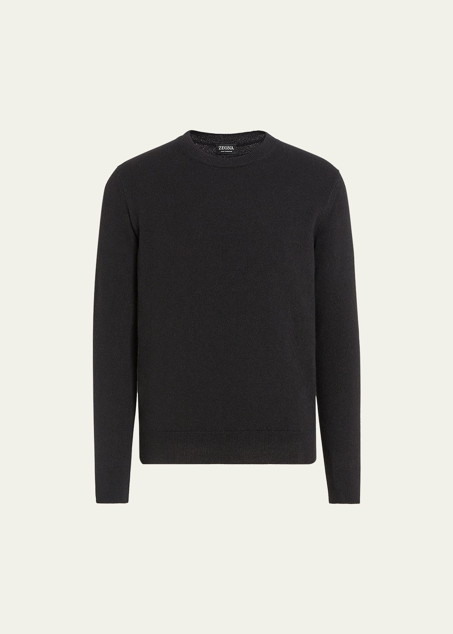 Zegna Men's Cashmere Crewneck Sweater In Black Solid