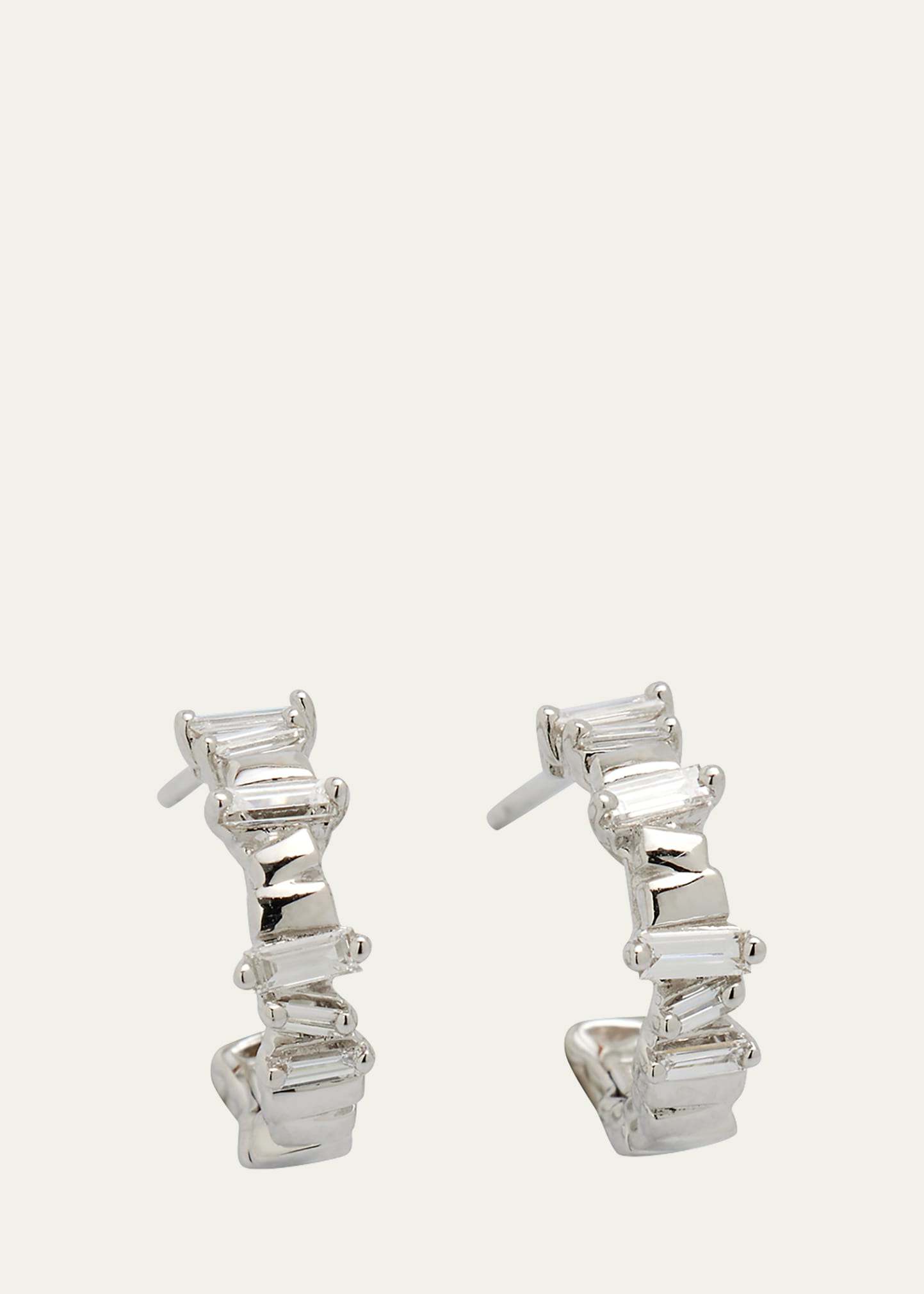 SUZANNE KALAN 18K WHITE GOLD BAGUETTE DIAMOND HOOP EARRINGS