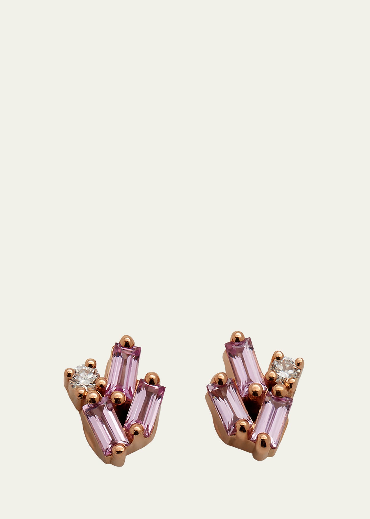 18K Rose Gold Pink Sapphire & Diamond Stud Earrings