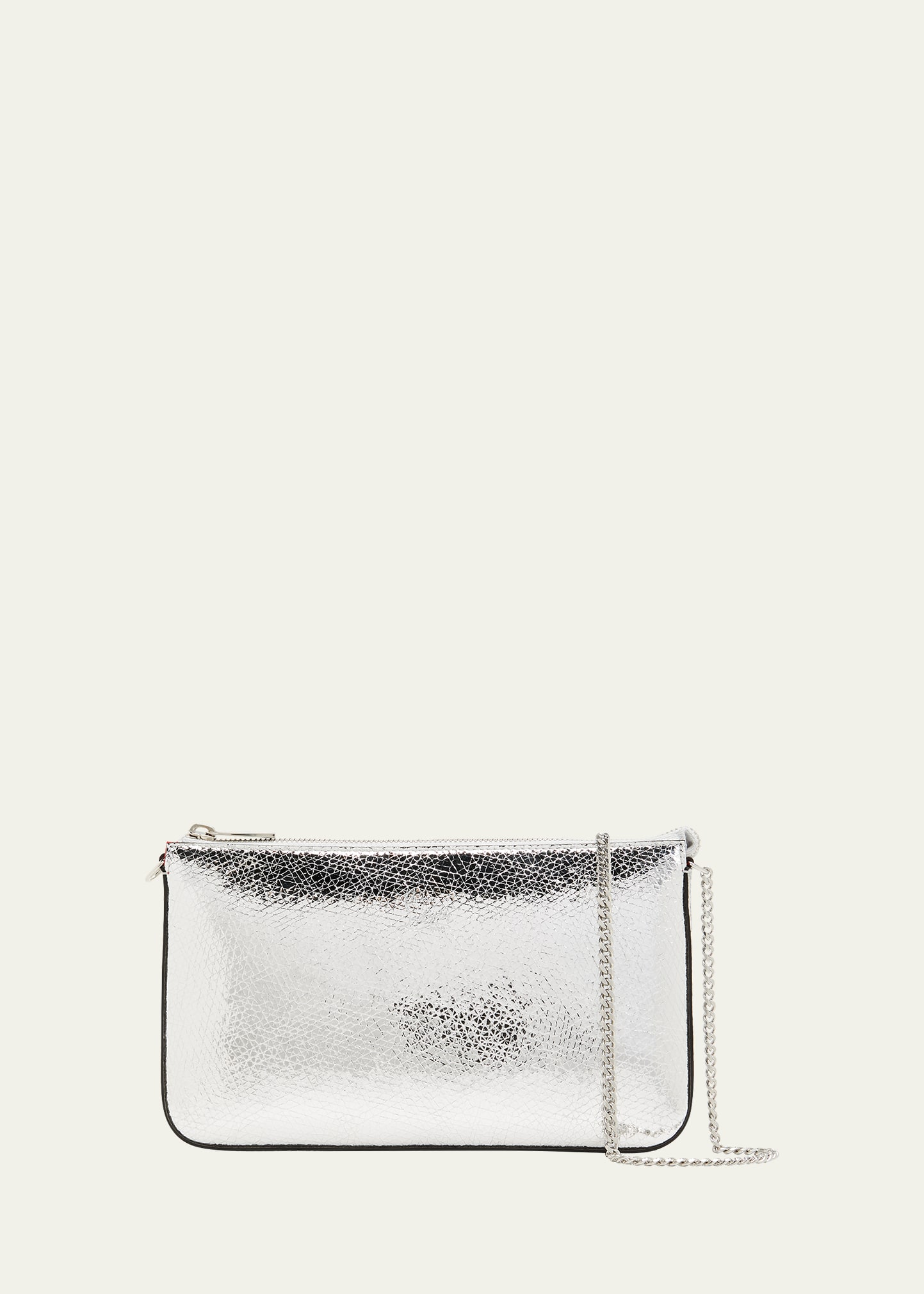 Christian Louboutin Loubila Metallic Leather Pouch Clutch Bag In Silver