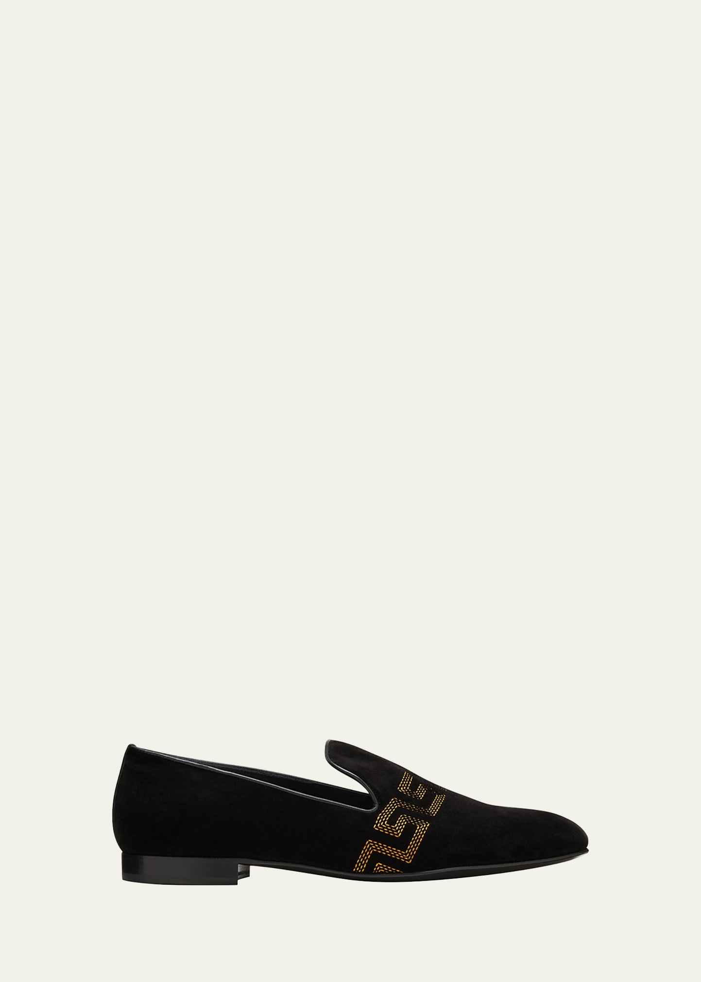 Shop Versace Men's La Greca Loafers In Black+gold