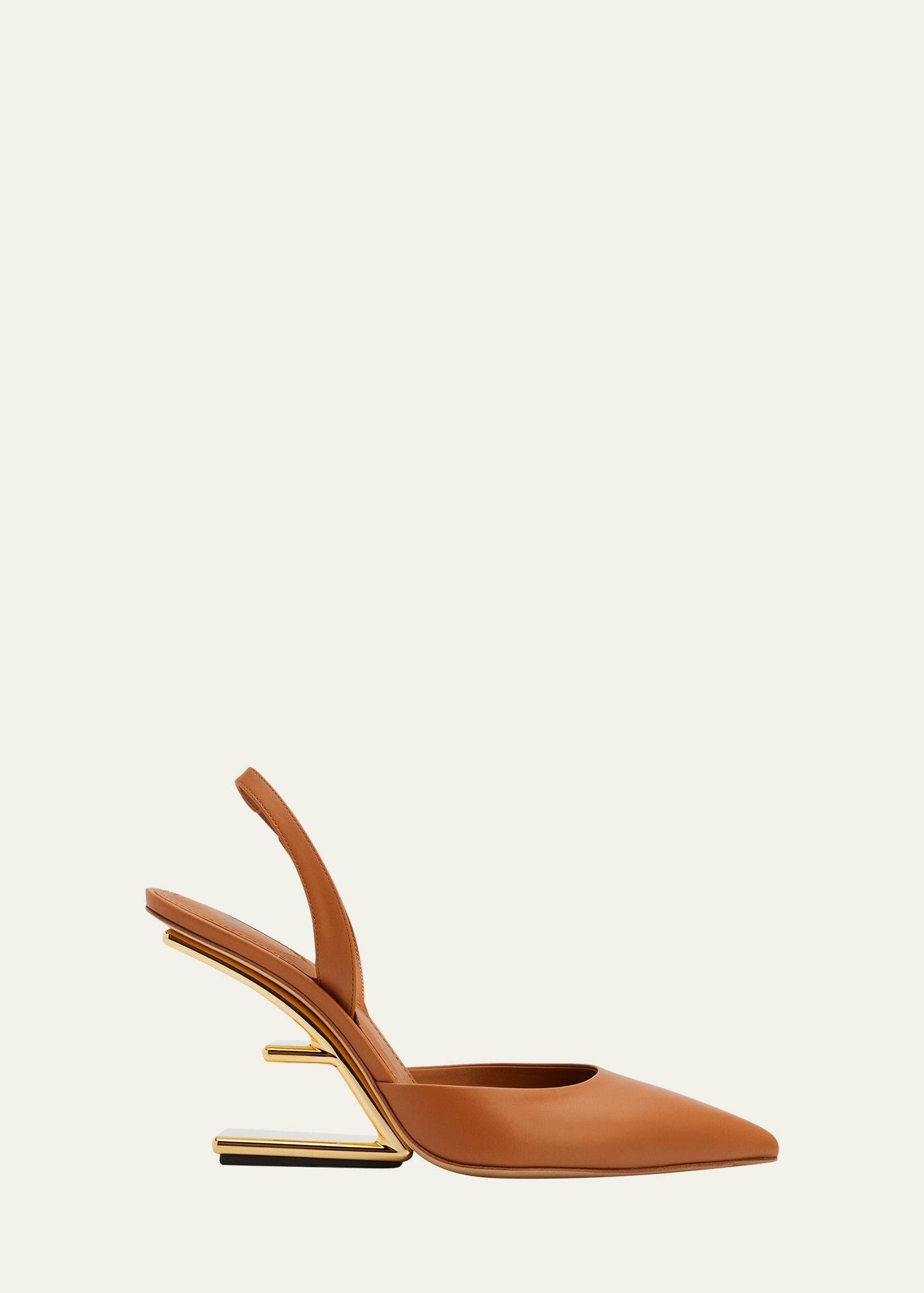 Fendi First Leather Slingback Pump In Brown