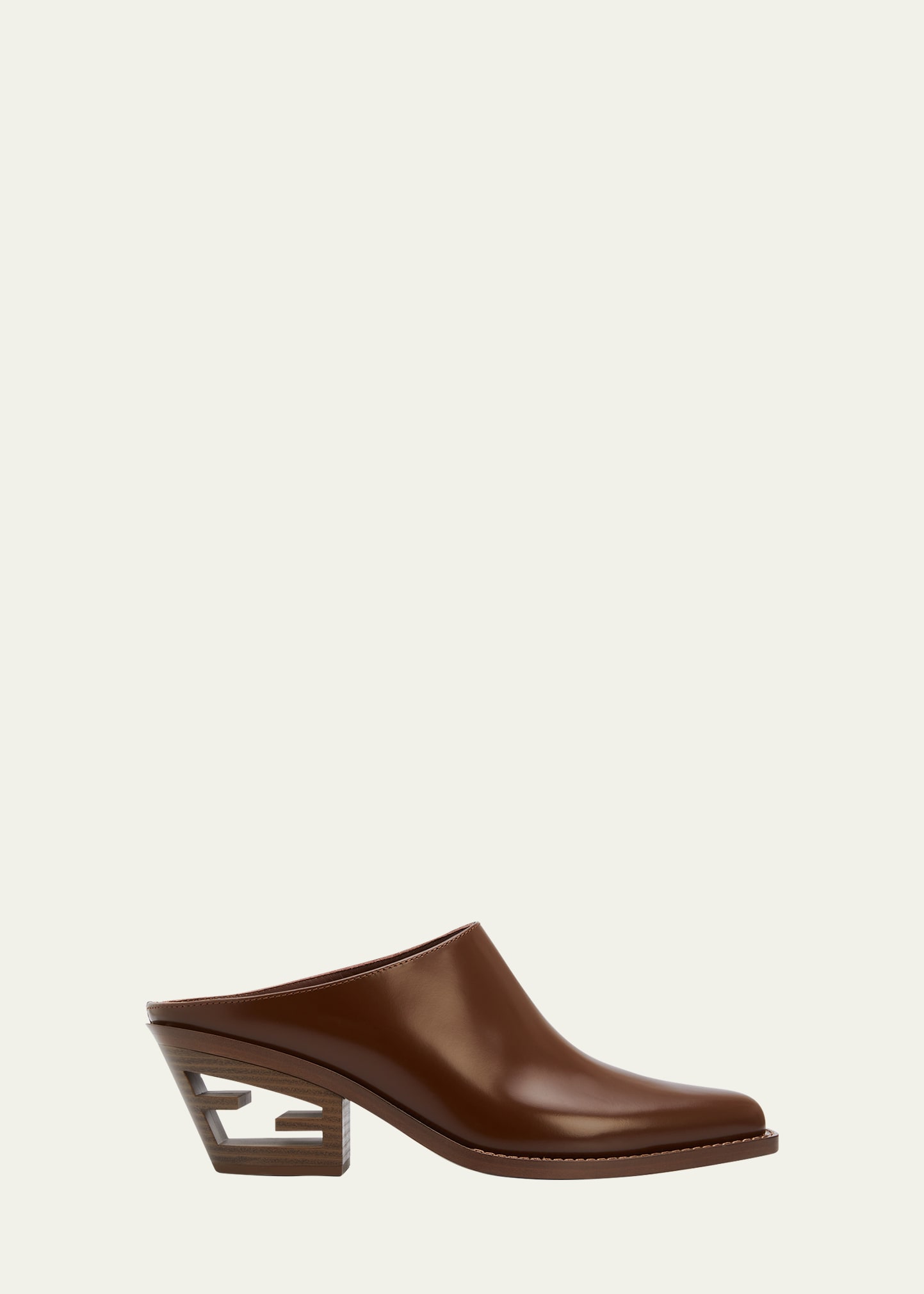 Fendi Vitello Leather Cutout-Heel Mules