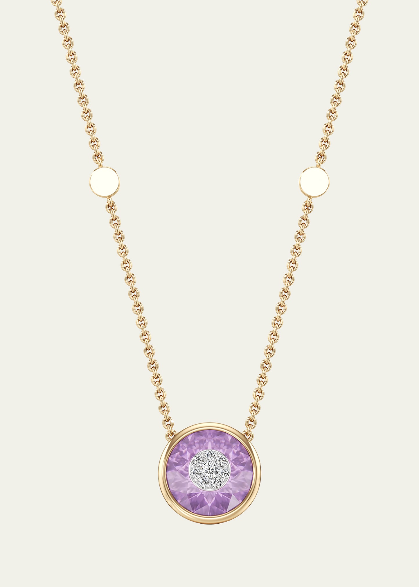 Bhansali One Collection 10mm Pendant Necklace with Yellow Gold Bezel, Amethyst