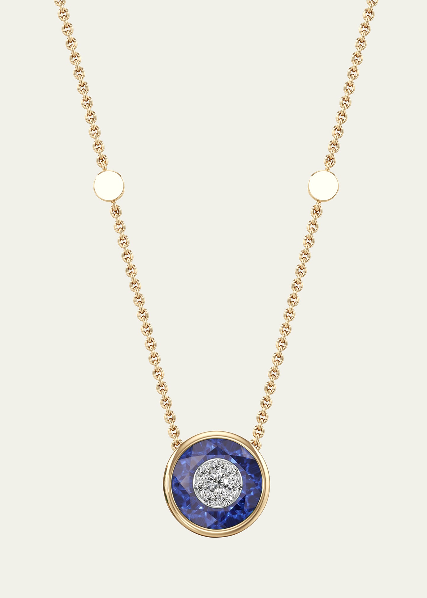 Bhansali One Collection 10mm Pendant Necklace with Yellow Gold Bezel, Sapphire