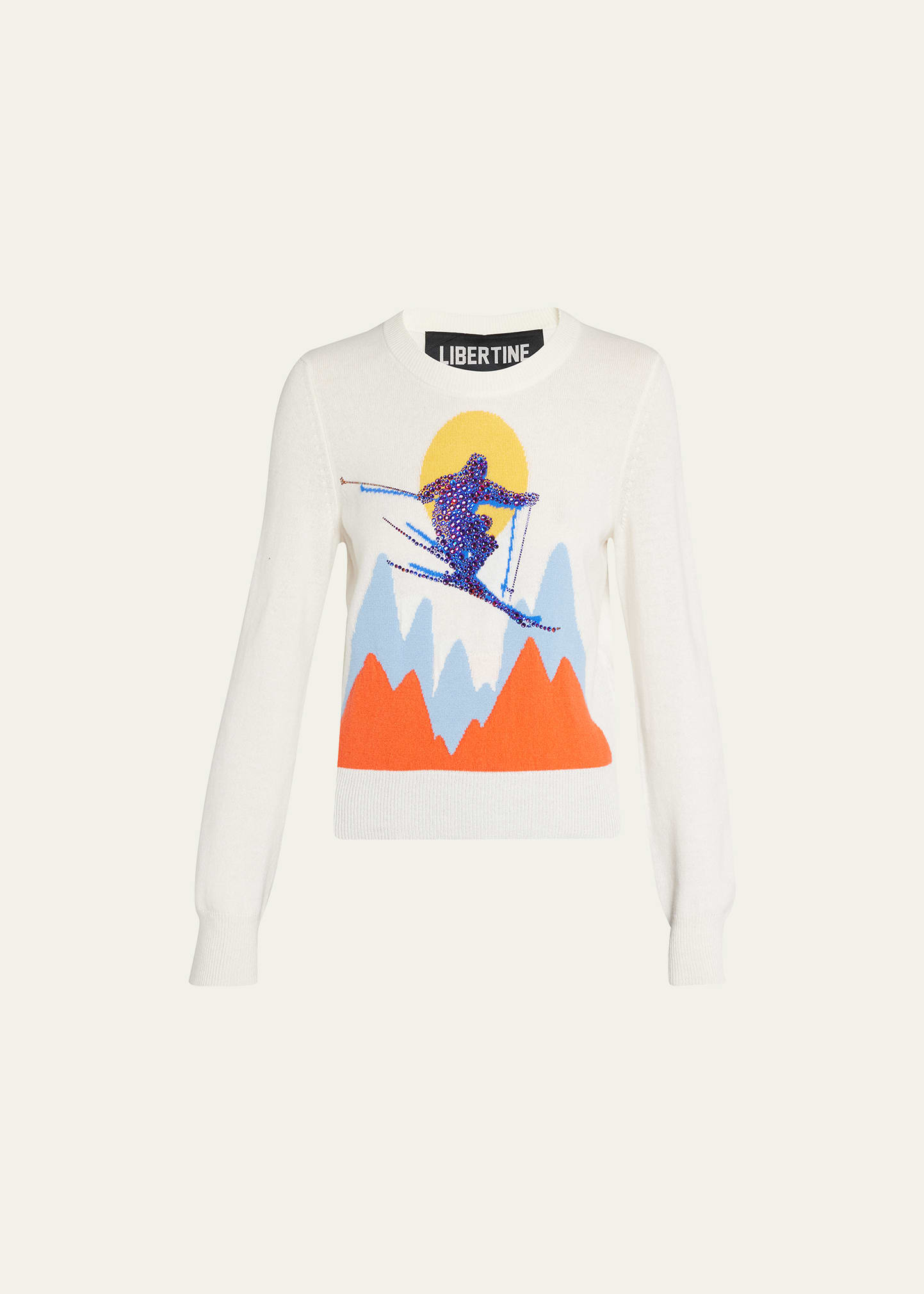 Ski Jump Cashmere Shrunken Sweater w/ Crystals