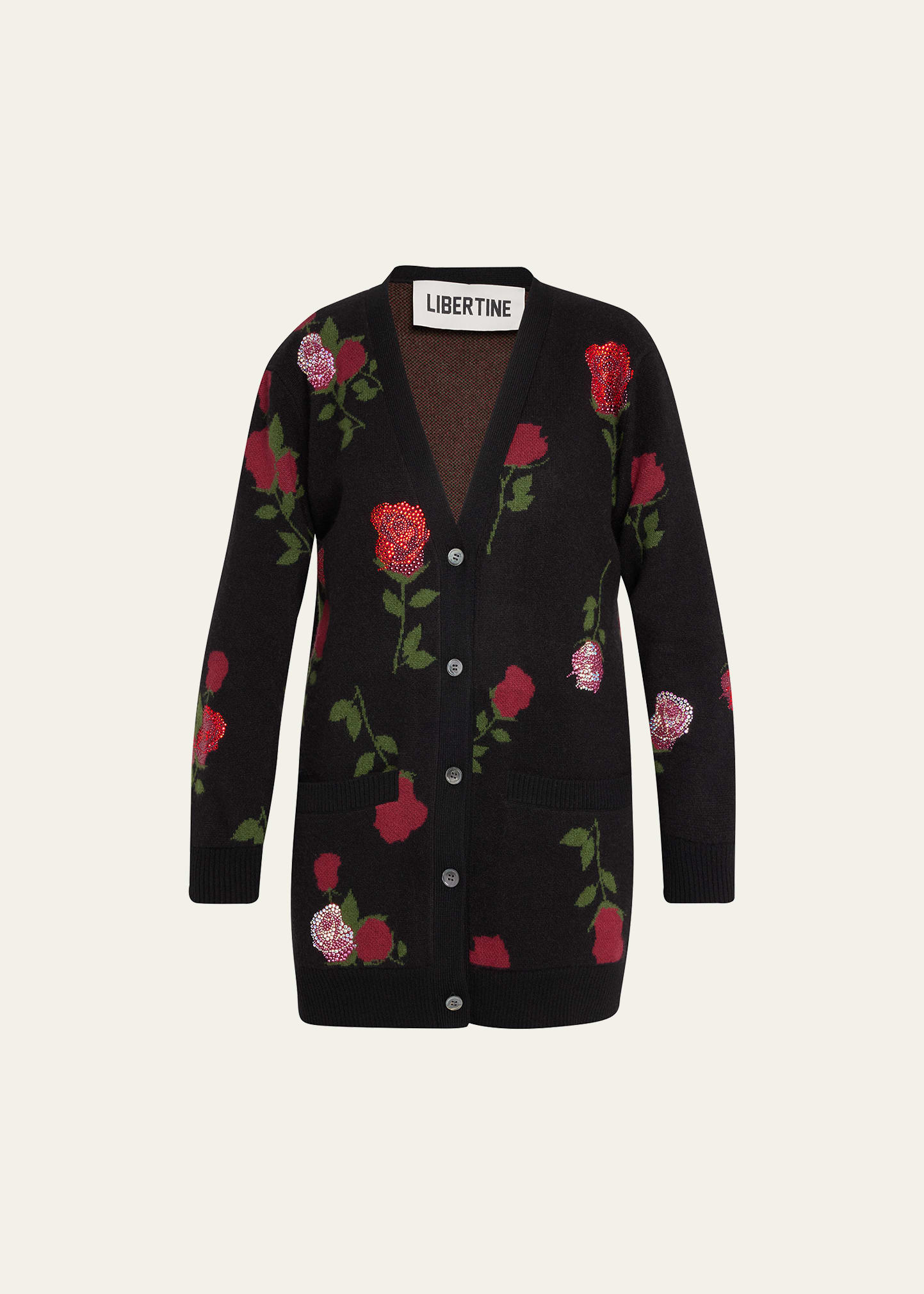 Brava Bead-Embellished Rose Oversized Cashmere Cardigan