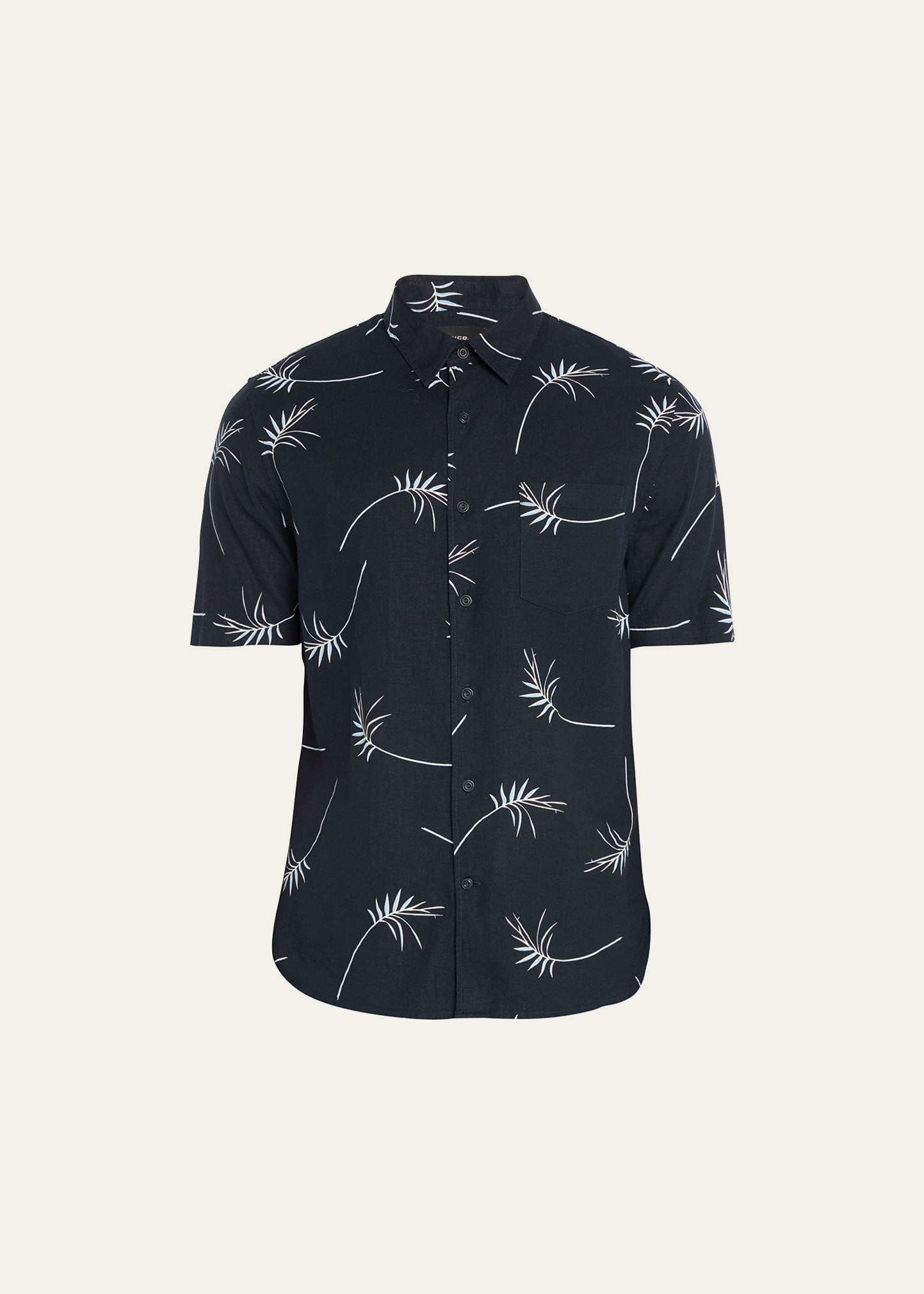Vince Willow Leaf Short Sleeve Linen Blend Button-up Shirt In Coastal