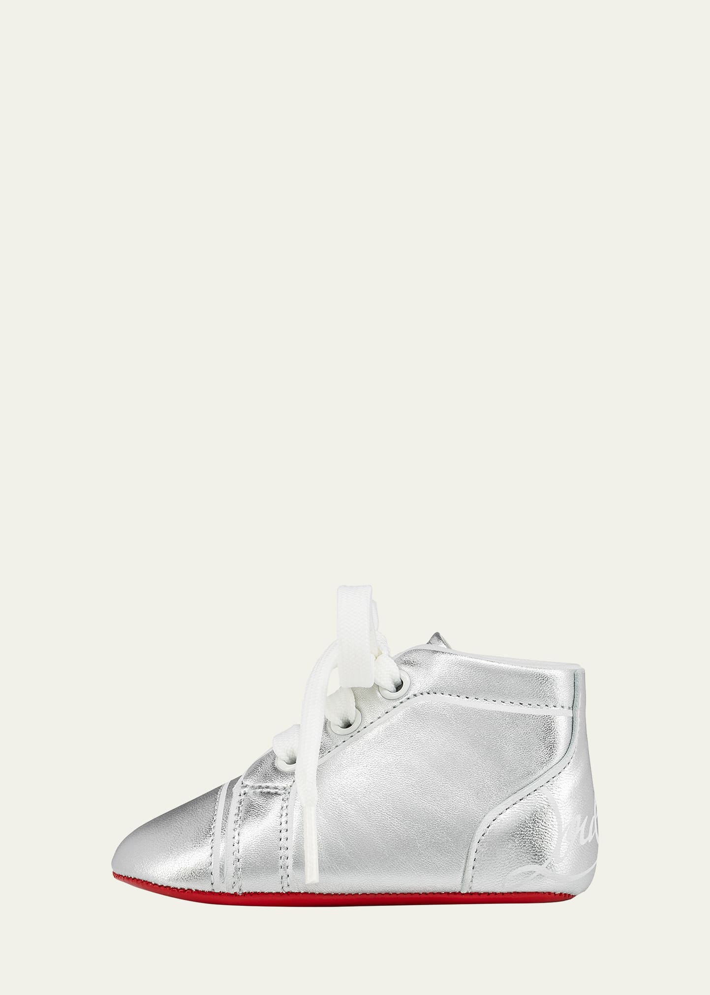 Christian Louboutin Kid's Funnyto Shiny Sneakers, Babies In Silver/bianco