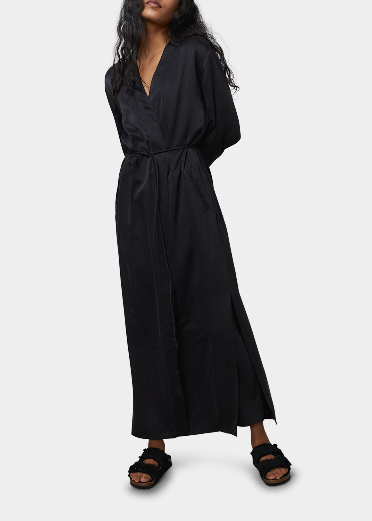 Lunya Washable Silk Long Robe In Immersed Black