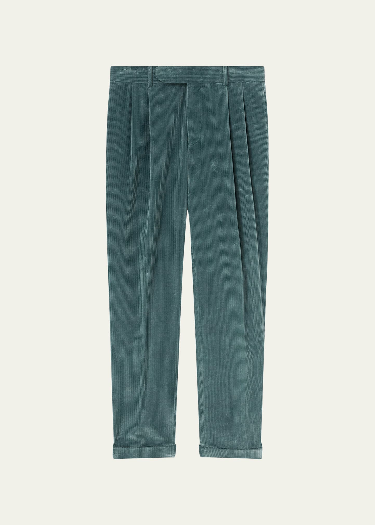 Straight-leg Pleated Cotton-blend Corduroy Trousers In Hunter