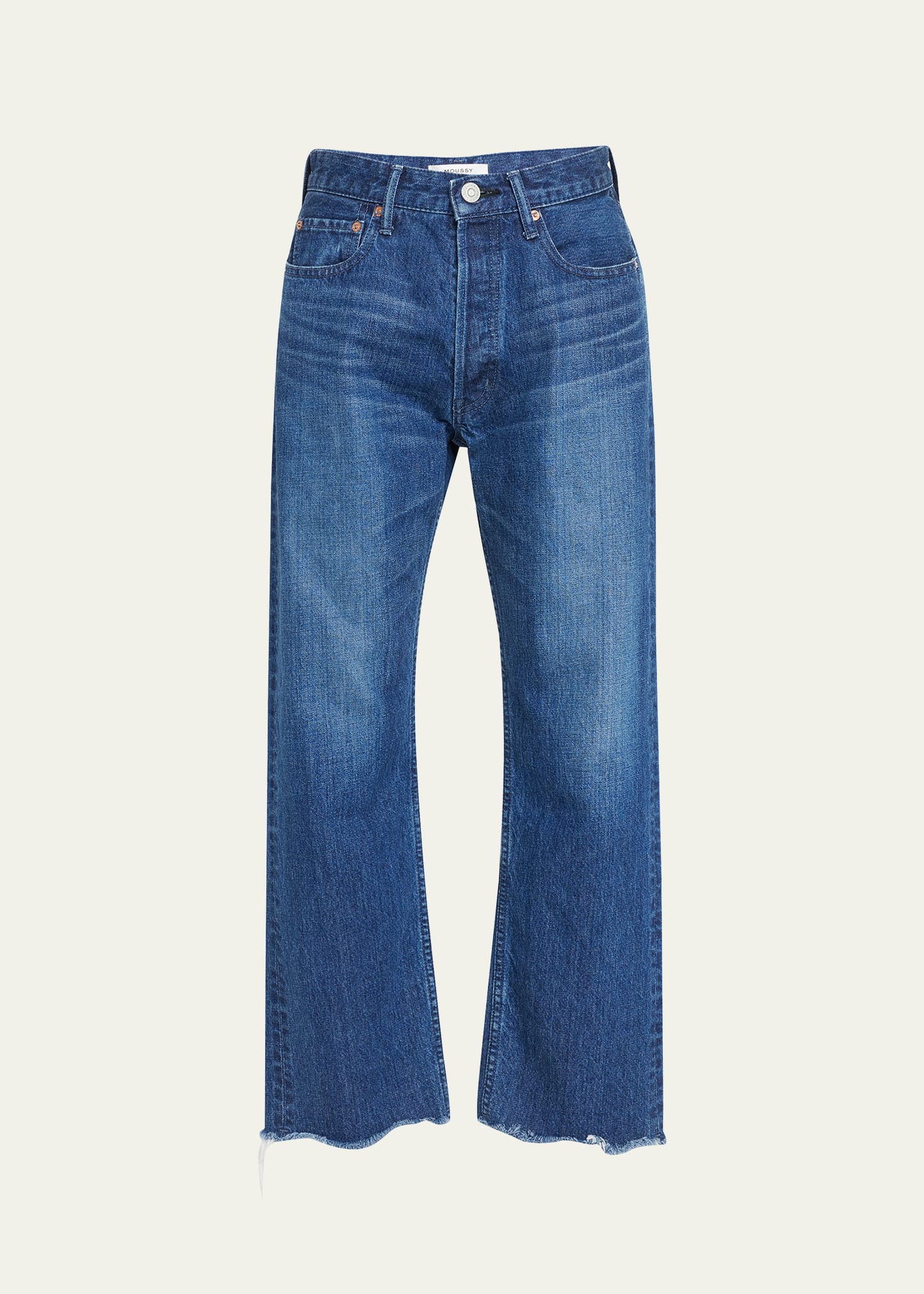 MOUSSY VINTAGE Capac Wide Straight Ankle Jeans with Frayed Hem
