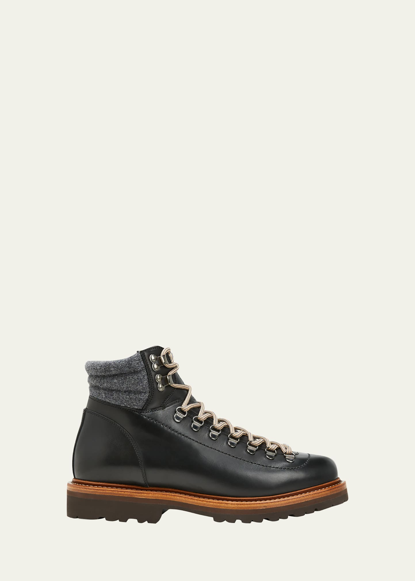 Brunello Cucinelli New Men's Black Leather Hiking Boots In Ctp04 Black