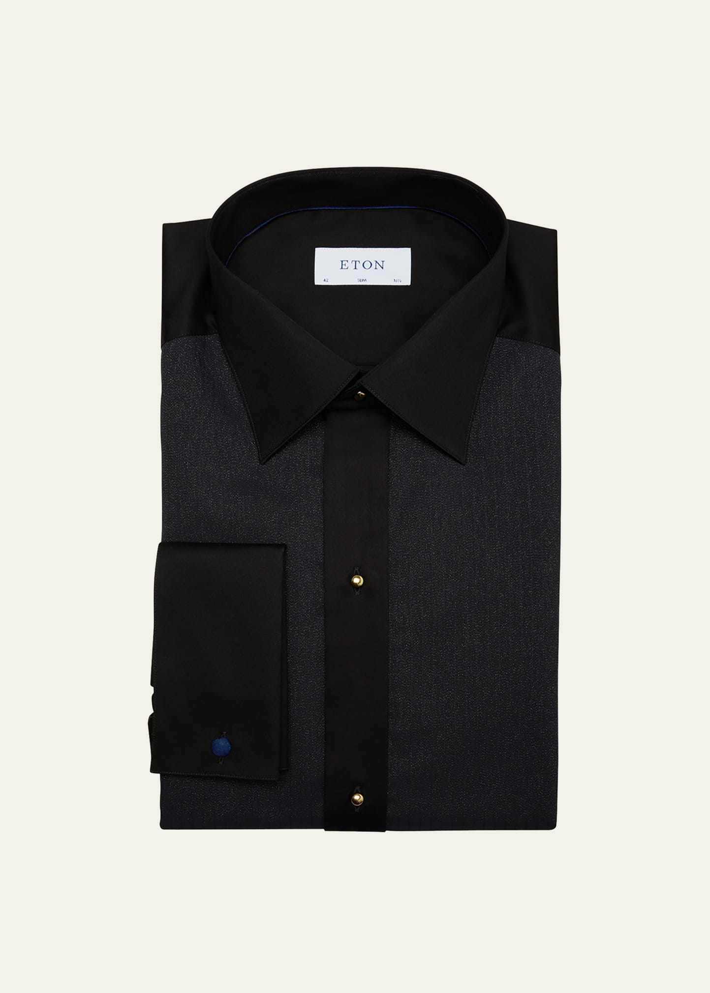 Eton Men's Slim Fit Plissé Lurex Dress Shirt In Black