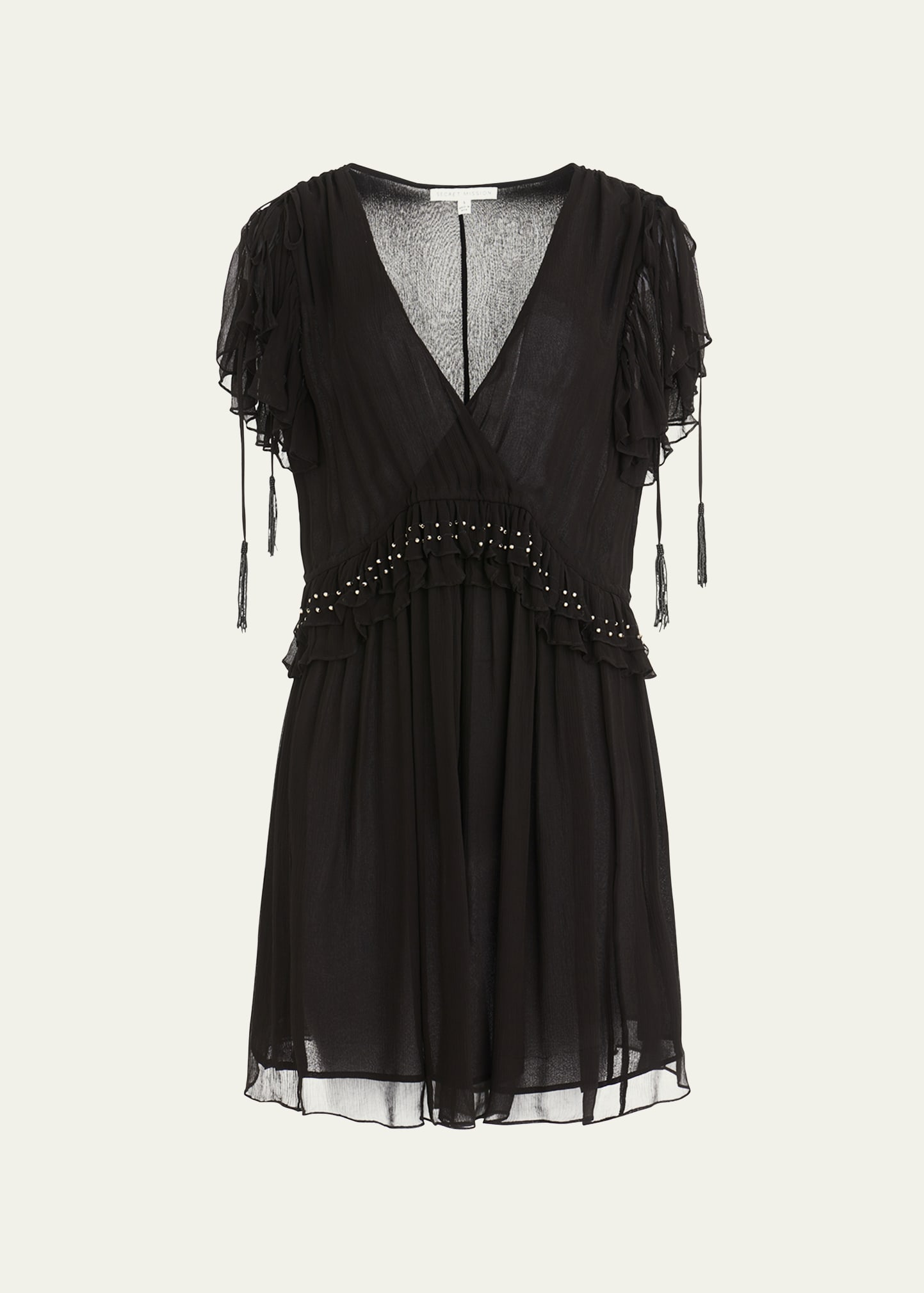 Shop Secret Mission Camille Flutter-sleeve Mini Dress In Black