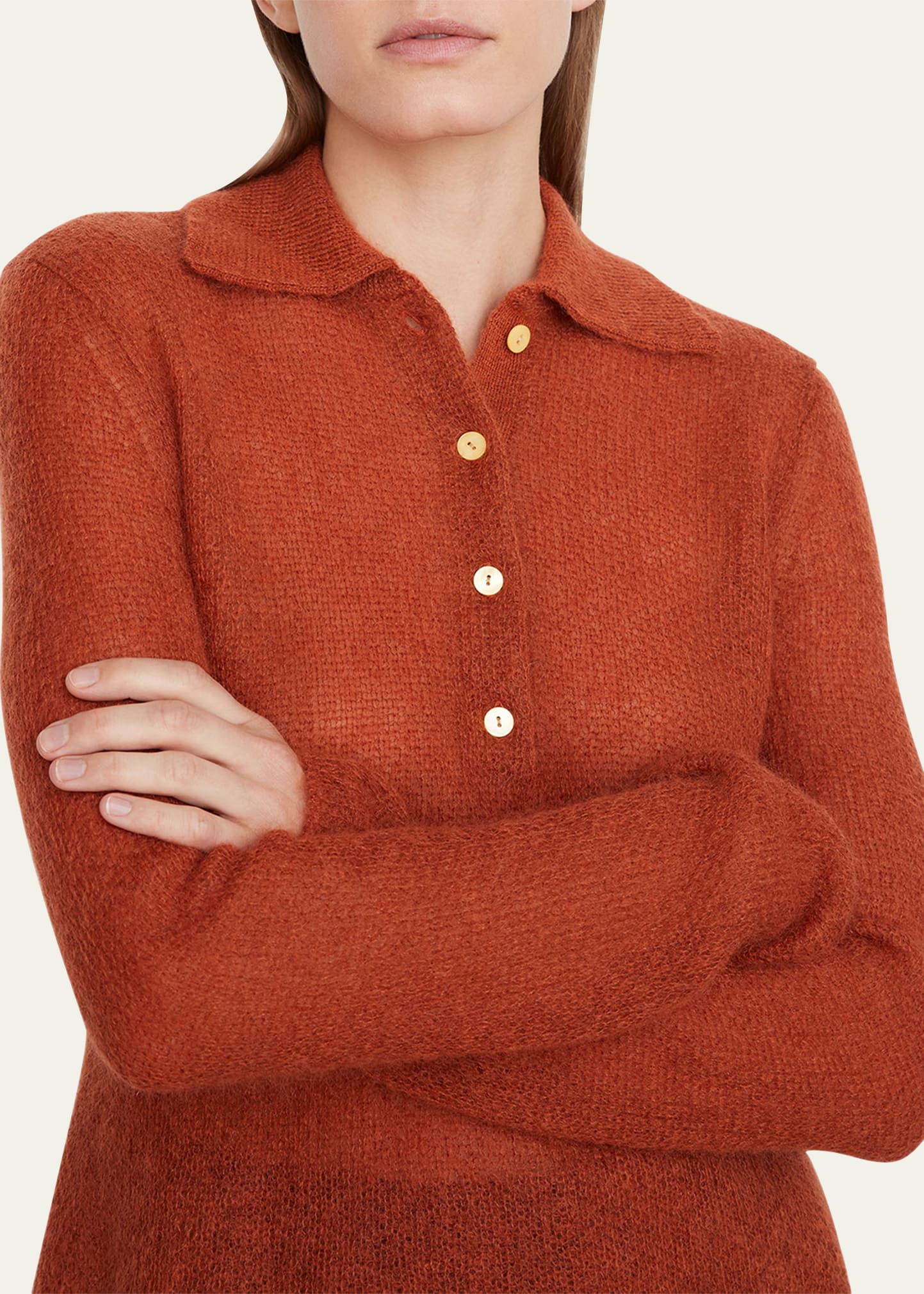 Vince Brushed Polo Knit Sweater In Cinnamon