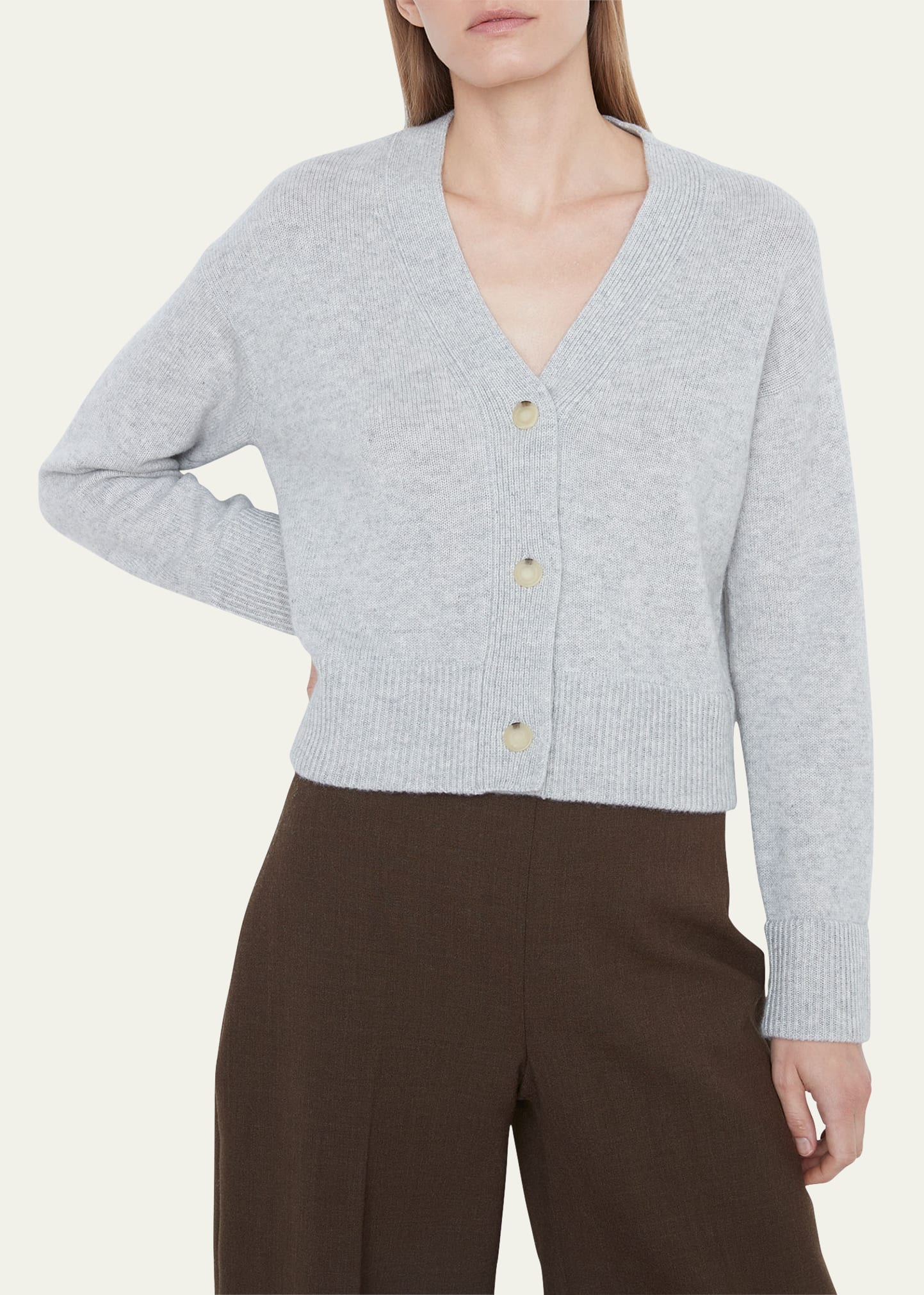 Vince Wool-cashmere Boxy V-neck Cardigan In Soft Grey