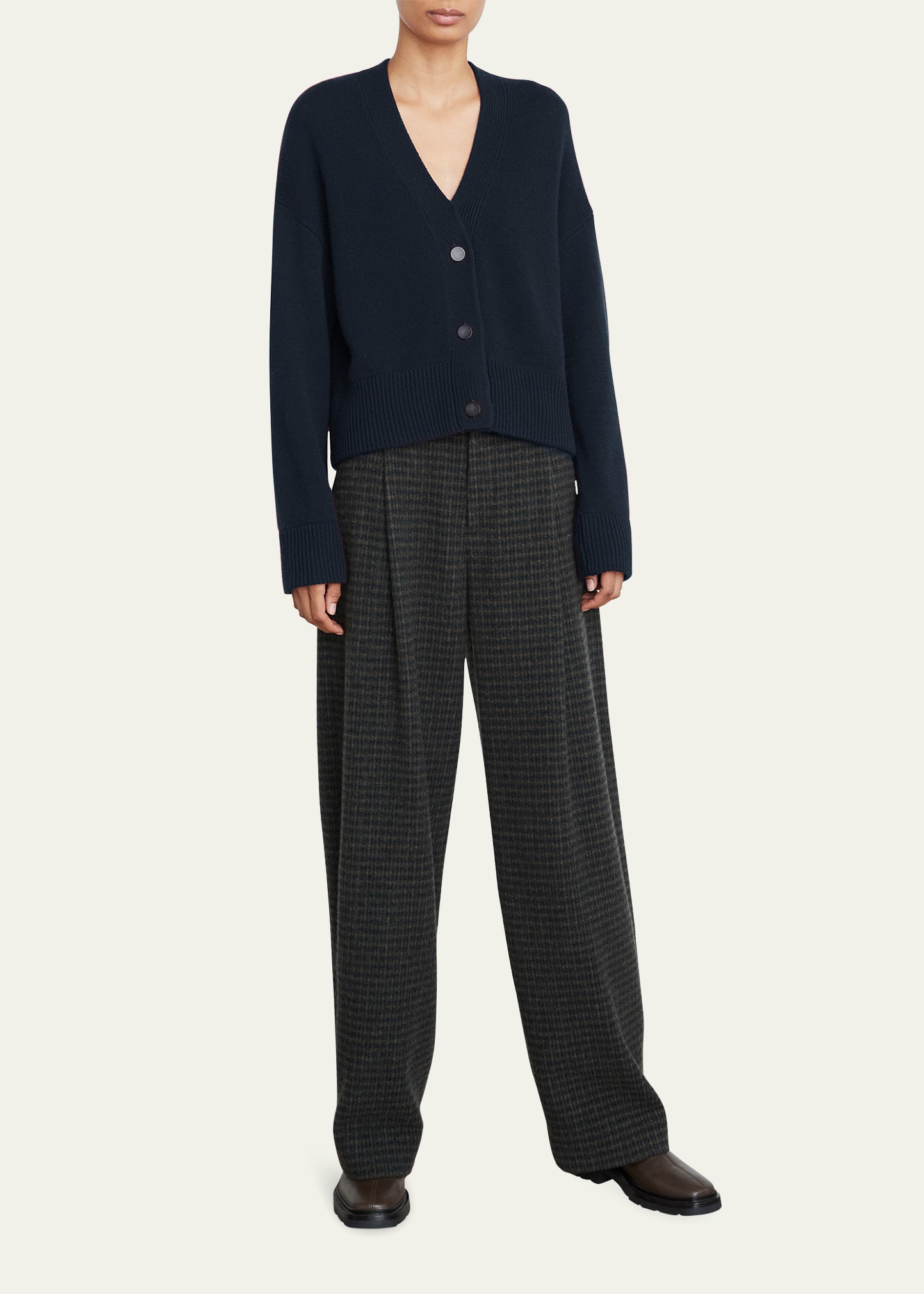 Vince Shaker Stitch V-neck Wool & Cashmere Cardigan In Plum Wine