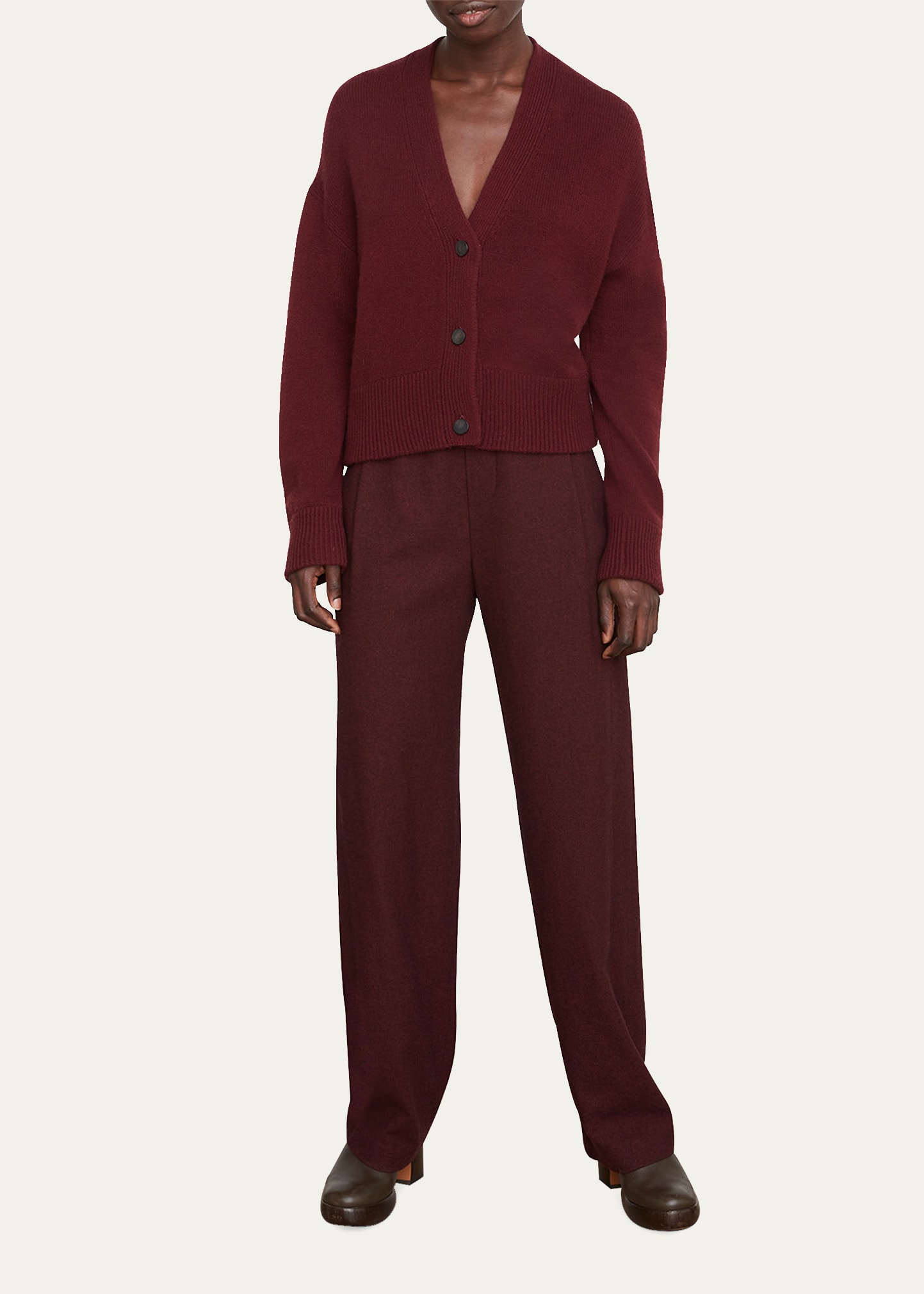 Vince Wool-cashmere Boxy V-neck Cardigan In Plum Wine