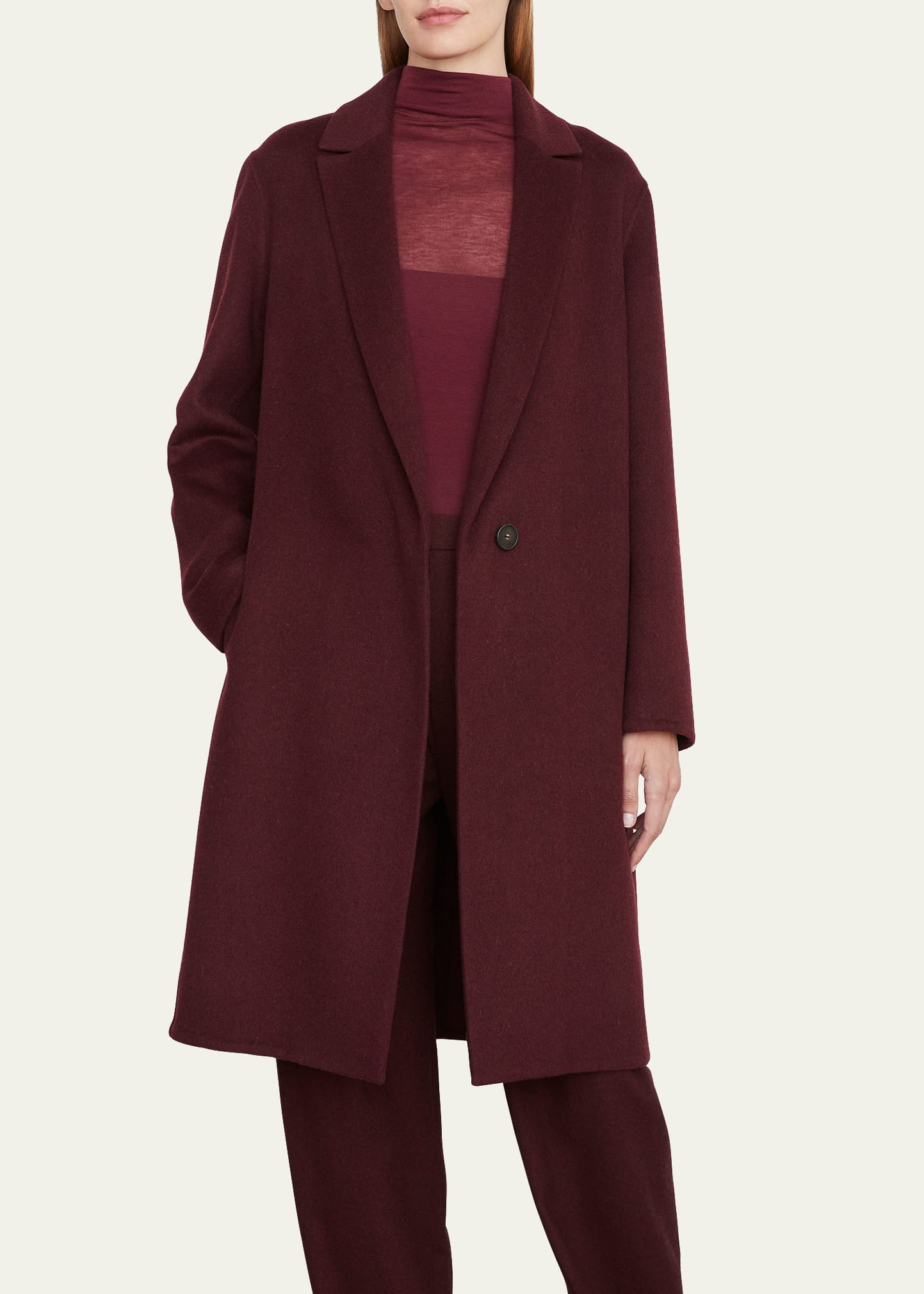 Shop Vince Classic Straight Wool-blend Coat In Deep Wine