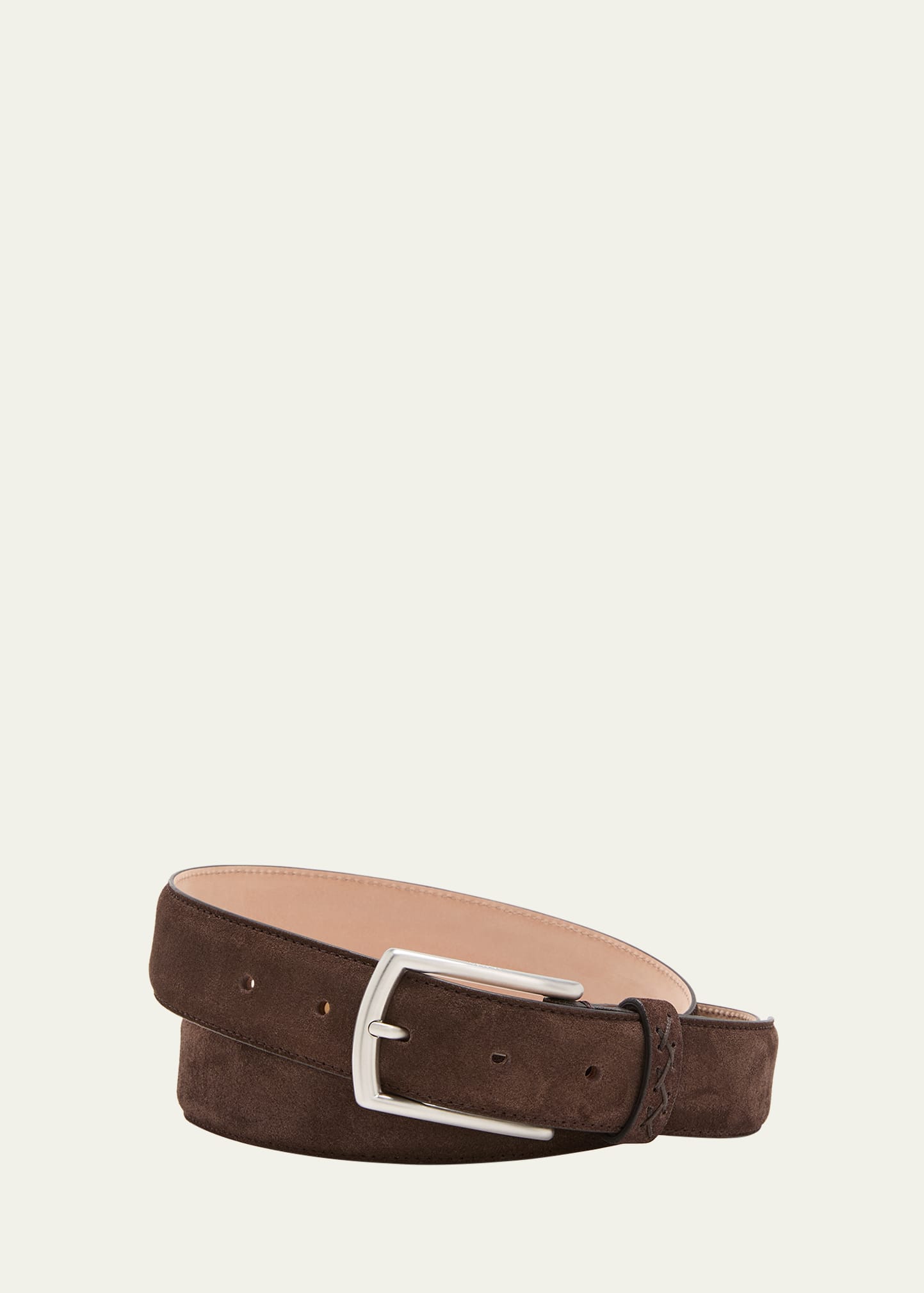 Shop Zegna Men's Triple Stitch Leather Belt In Dark Brown