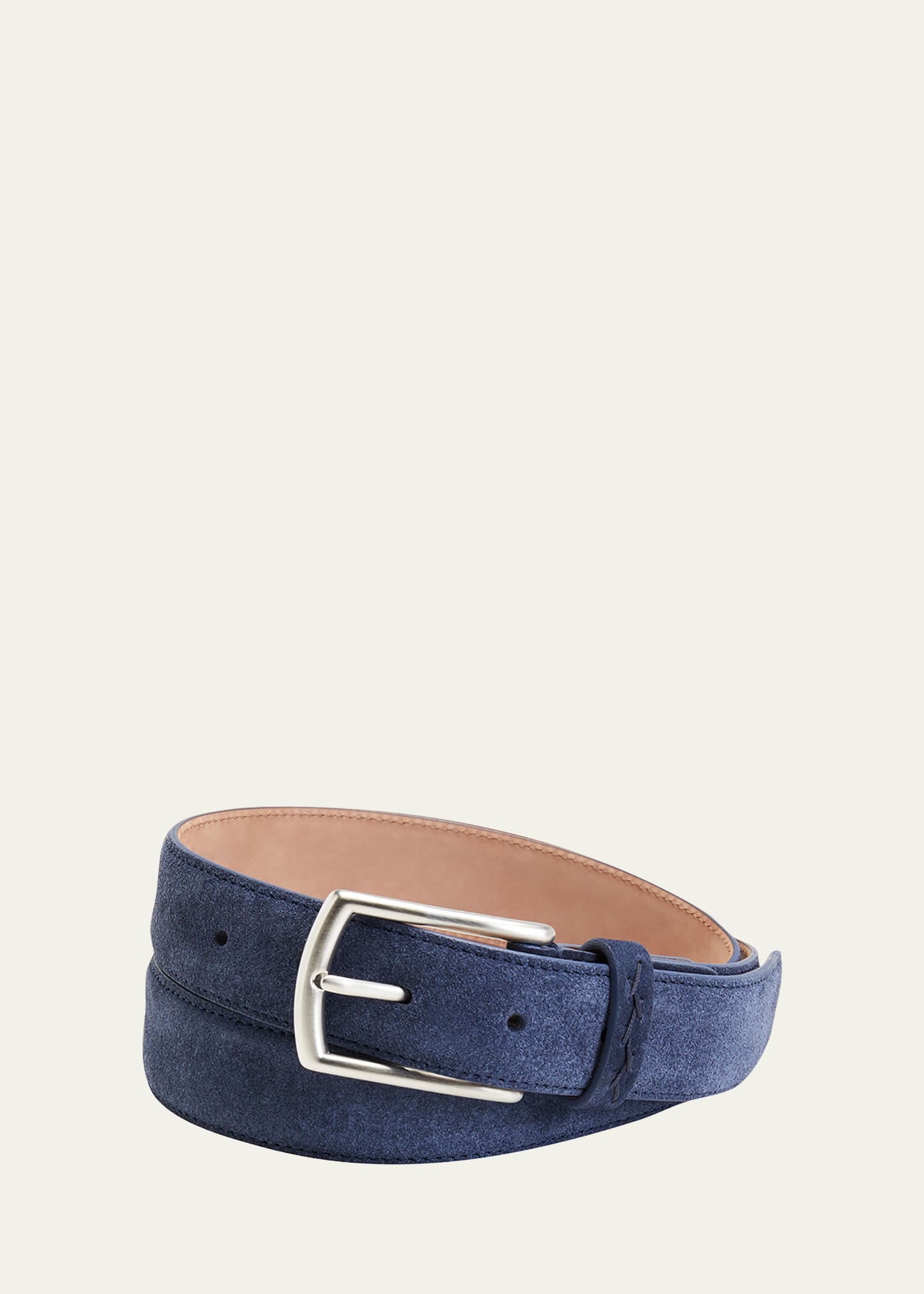 Zegna Men's Triple Stitch Leather Belt In Dk Blu Sld